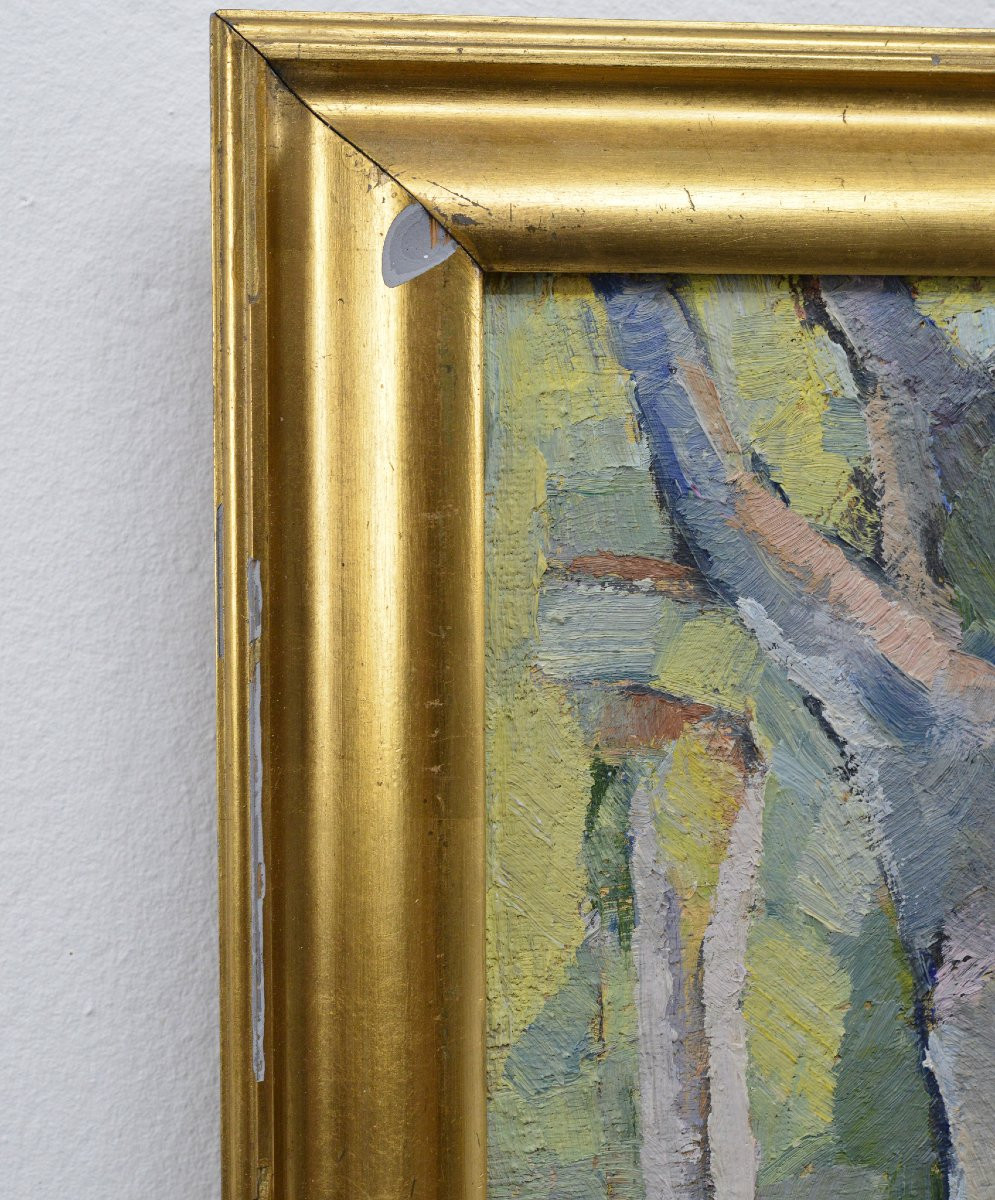 Carl Berndtsson Swedish Modernist Forest Landscape 20th C Oil Painting Framed-photo-5