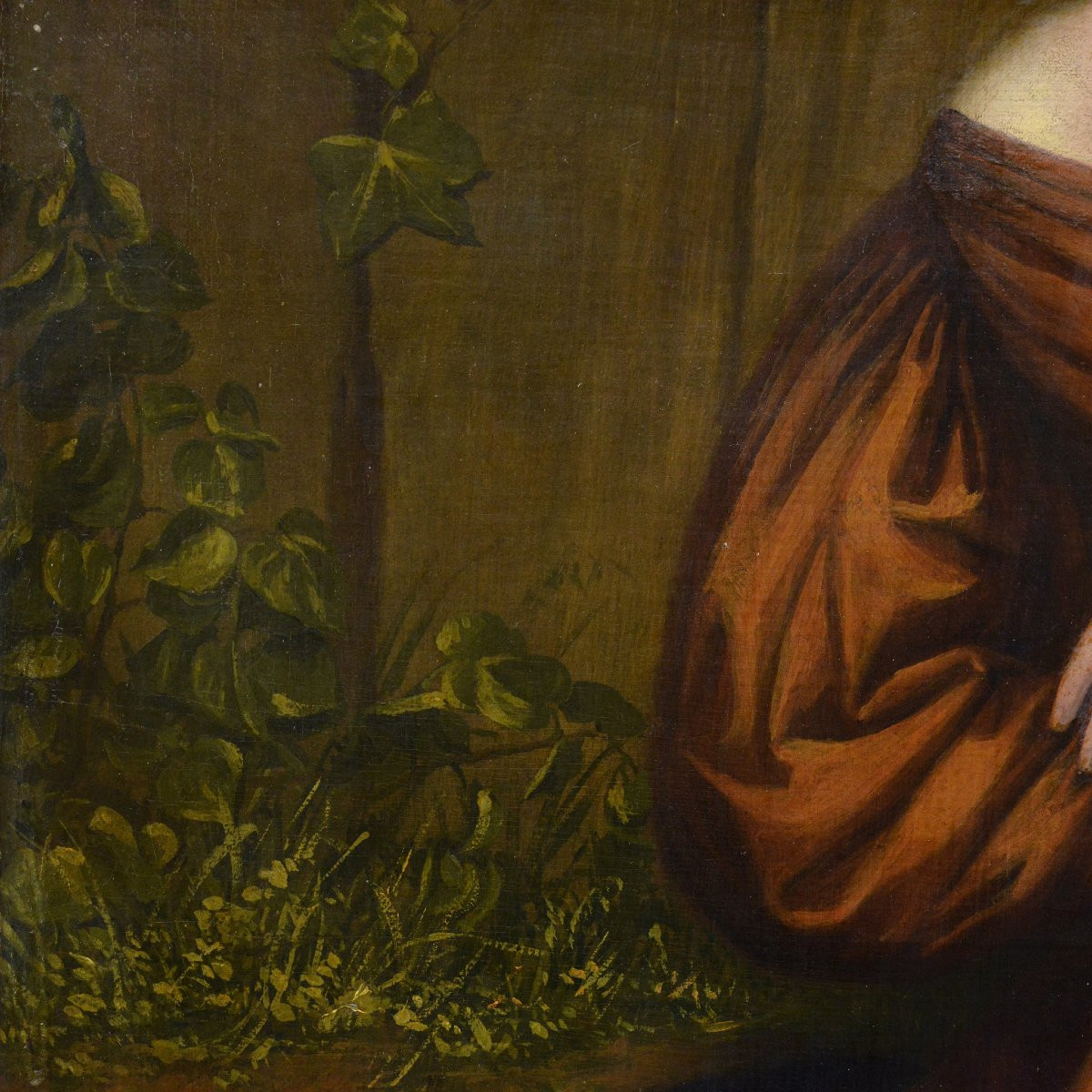 Portrait Romantique Debut 19e Siecle Jeune Femme Panier de Fleurs Huile Toile-photo-3