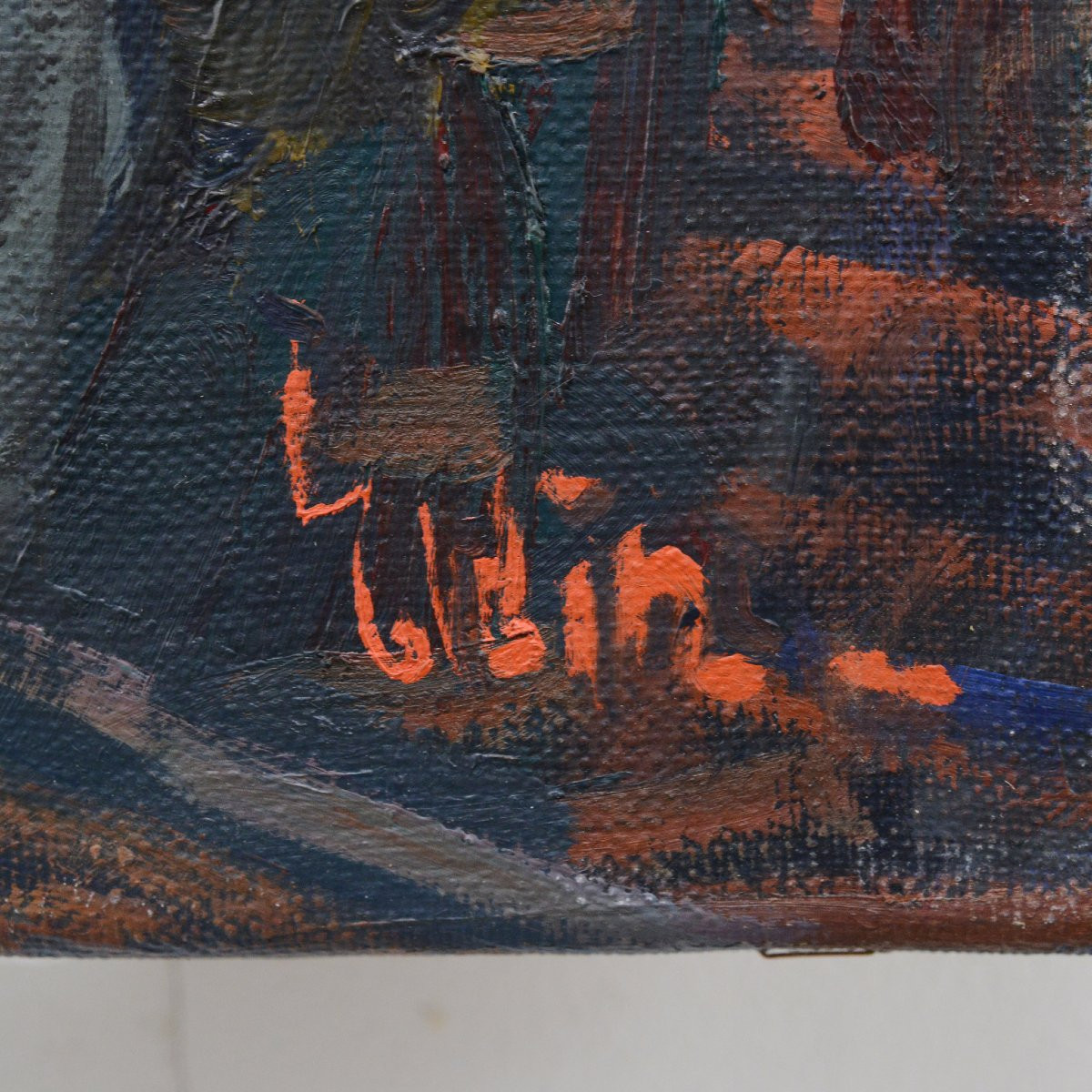 1960s Vintage Swedish Oil Painting Fish Market Scene By Modernist Henry Eldin-photo-3