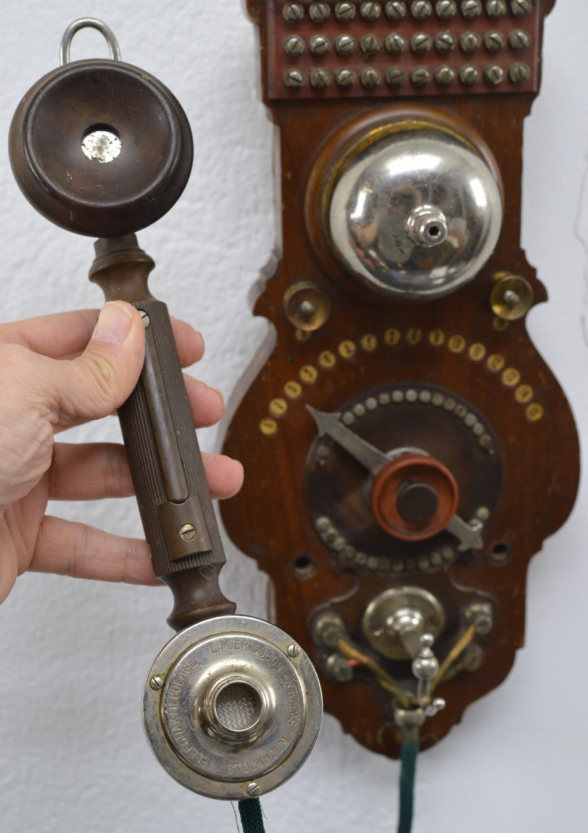1907 Antique Ericsson HA100 Telephone Interphone Mural En Bois Standard-photo-2