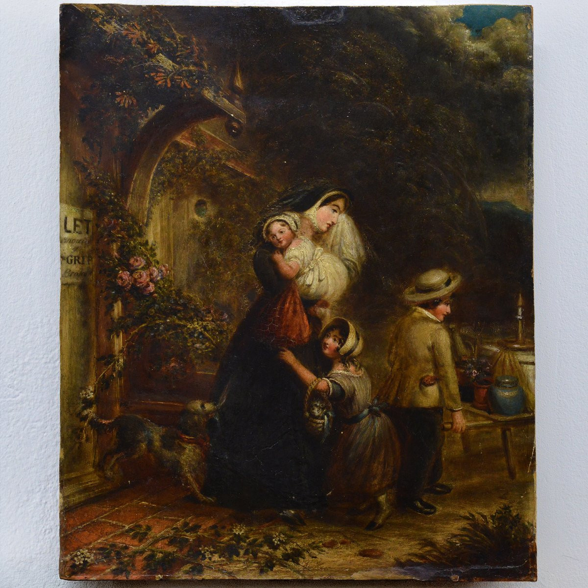 Peinture a l huile originale 19e siecle epoque victorienne scene encadree-photo-2