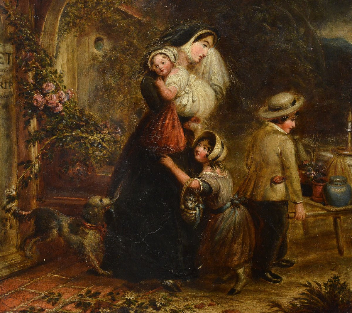 Peinture a l huile originale 19e siecle epoque victorienne scene encadree-photo-3