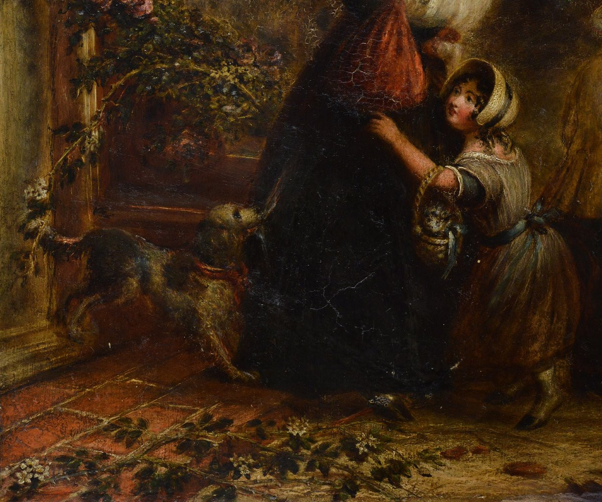 Peinture a l huile originale 19e siecle epoque victorienne scene encadree-photo-1