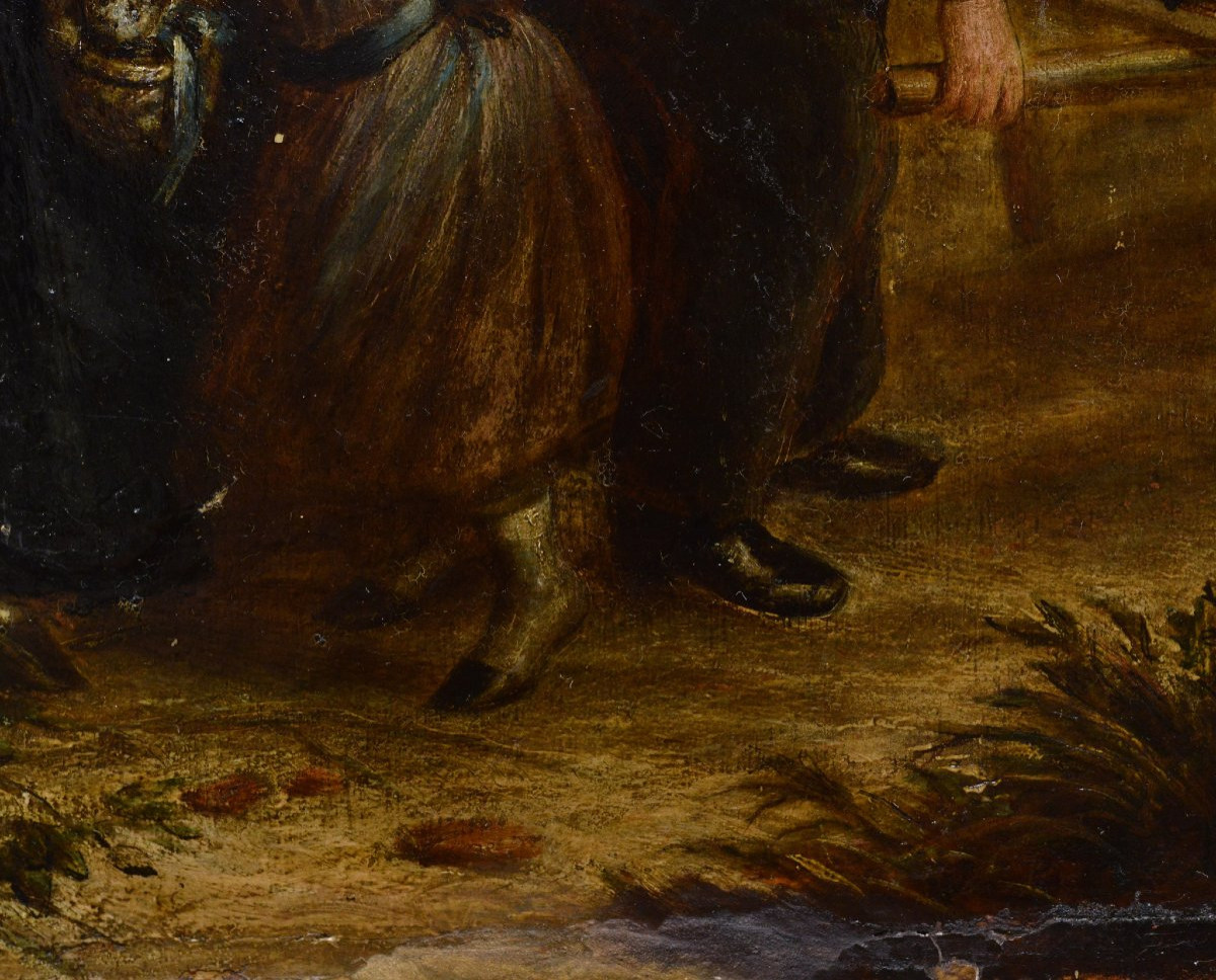 Peinture a l huile originale 19e siecle epoque victorienne scene encadree-photo-4