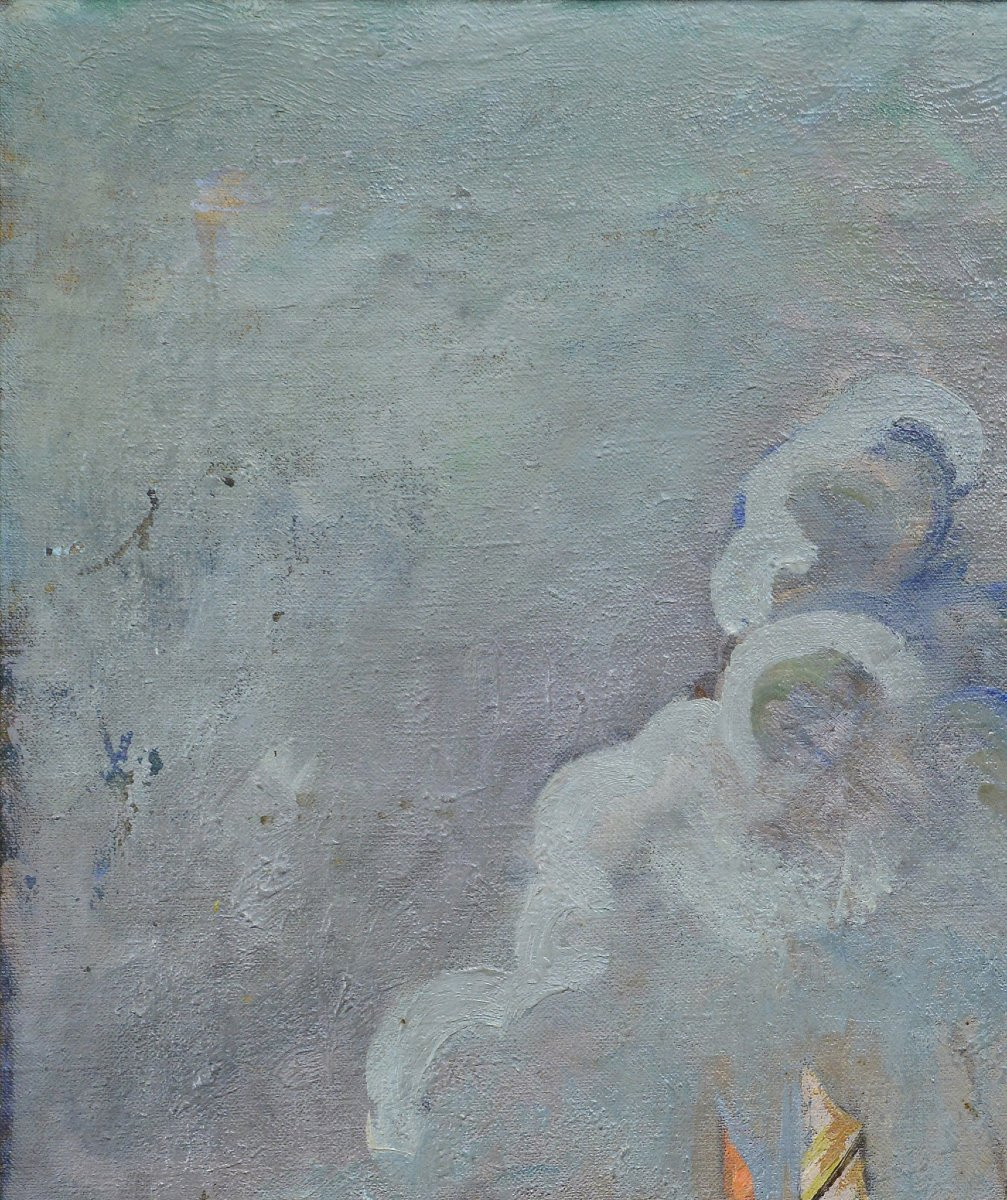 Early 20th C Antique Scandinavian Impressionist Seascape Oil Painting Sailboats-photo-4