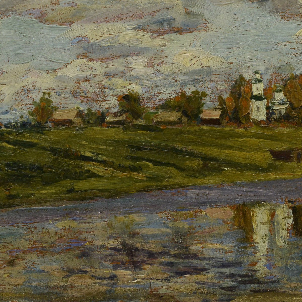 1944 Russian Classical Summer Landscape Oil Study Riverside Church Signed Framed-photo-3