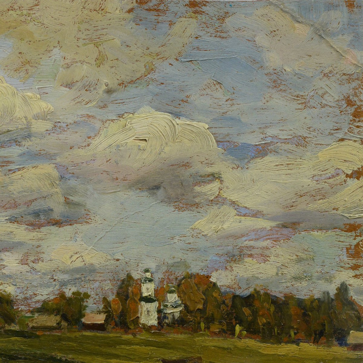 1944 Russian Classical Summer Landscape Oil Study Riverside Church Signed Framed-photo-3