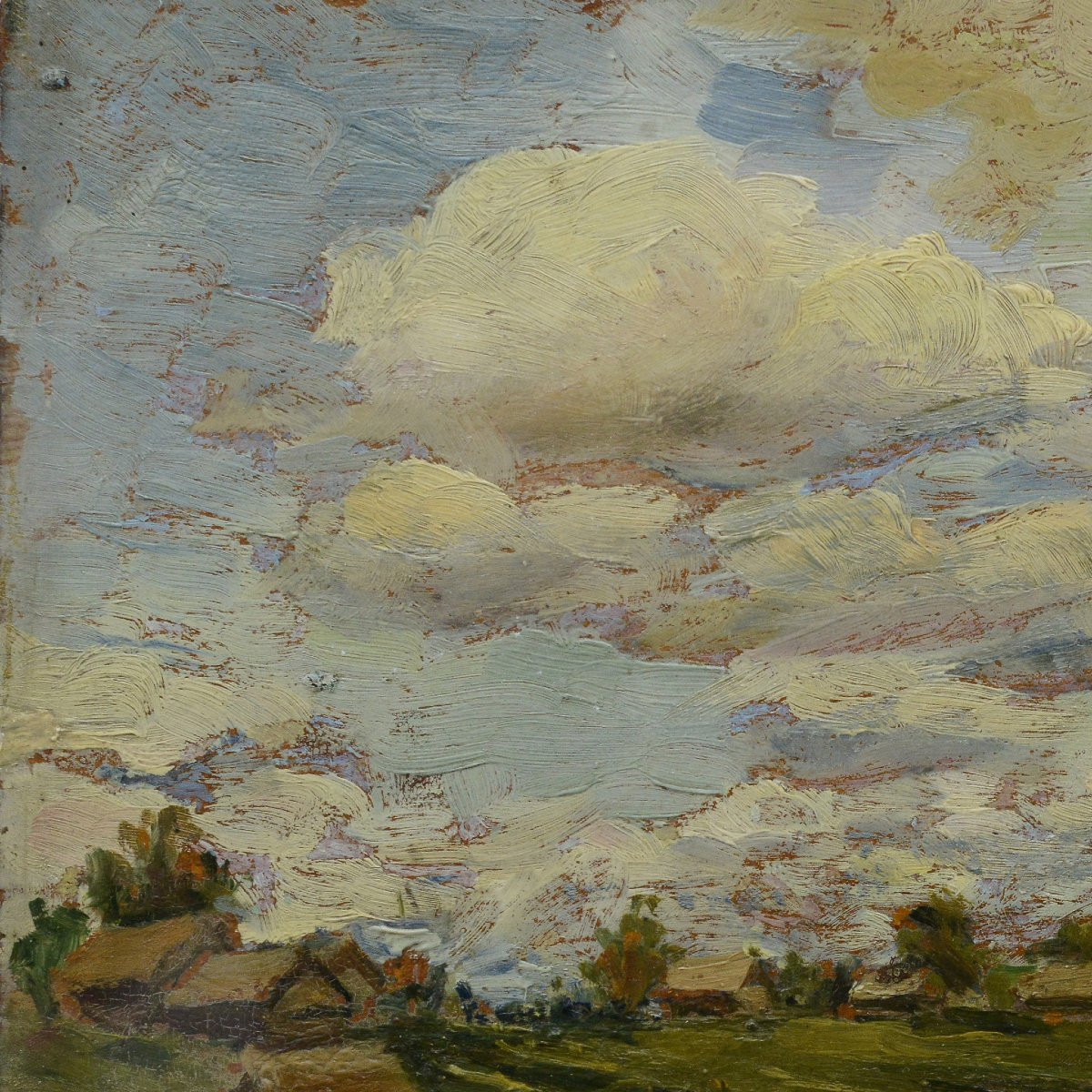 1944 Russian Classical Summer Landscape Oil Study Riverside Church Signed Framed-photo-4
