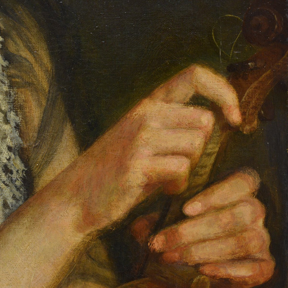 Late 19th Century Romantic Victorian Portrait Young Woman Violinist Oil Canvas-photo-2
