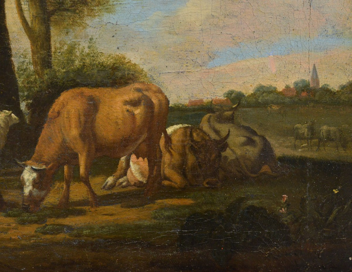 Original 17th Century Baroque Pastoral Farmyard Scene Old Master Oil Painting-photo-1