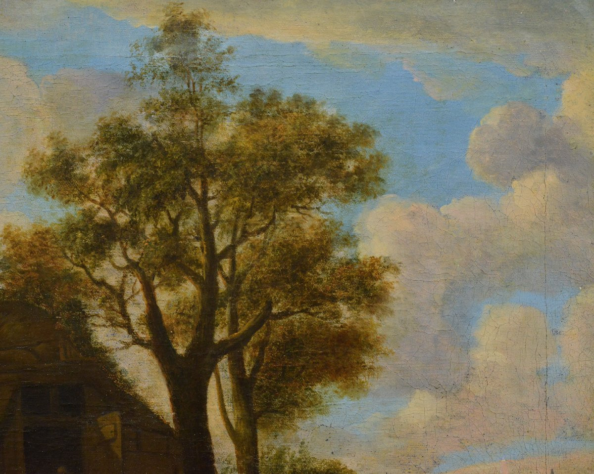 Original 17th Century Baroque Pastoral Farmyard Scene Old Master Oil Painting-photo-3