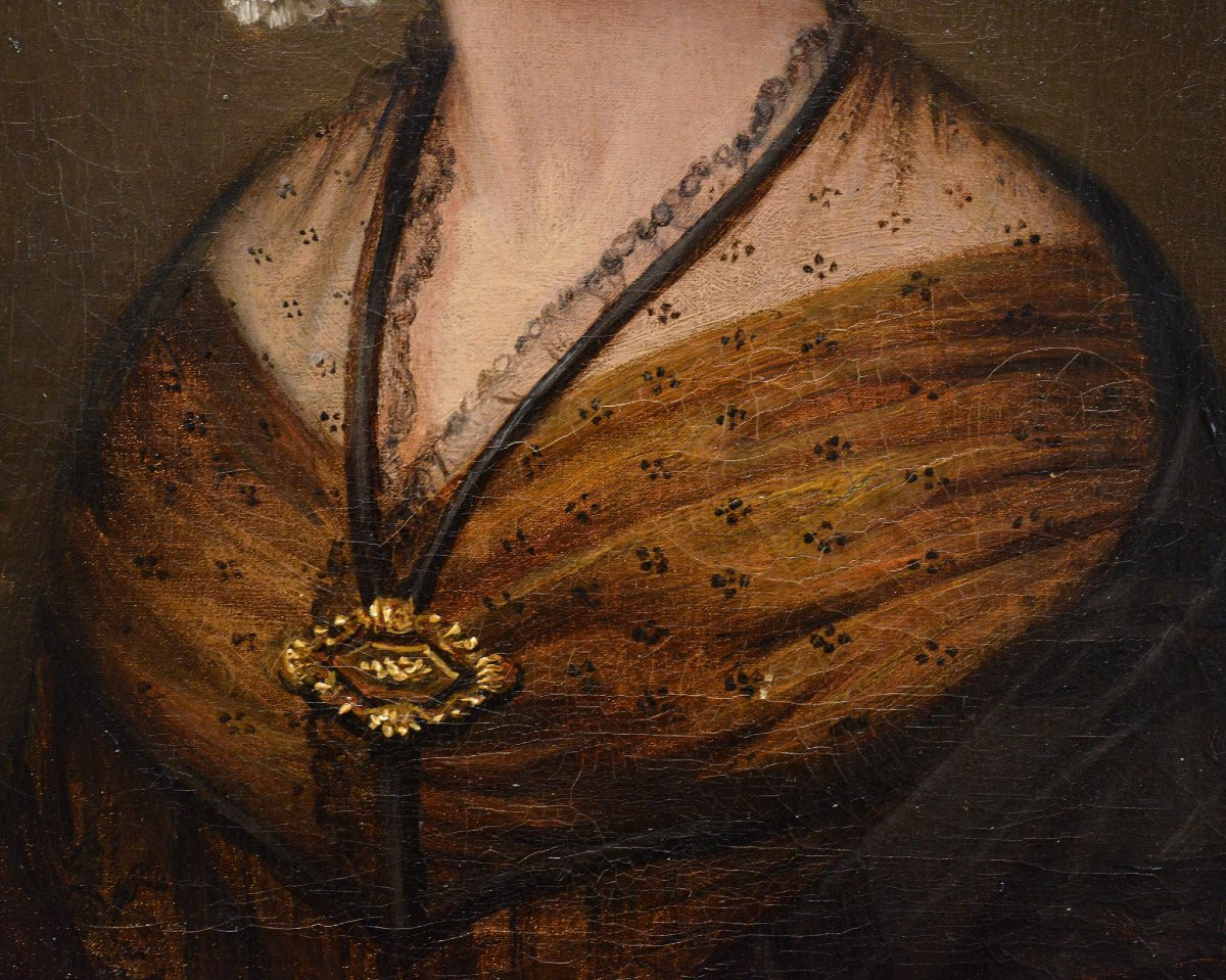 Original Milieu 19e Siecle Suedois Academique Huile Portrait Dame en Bonnet Encadre-photo-1