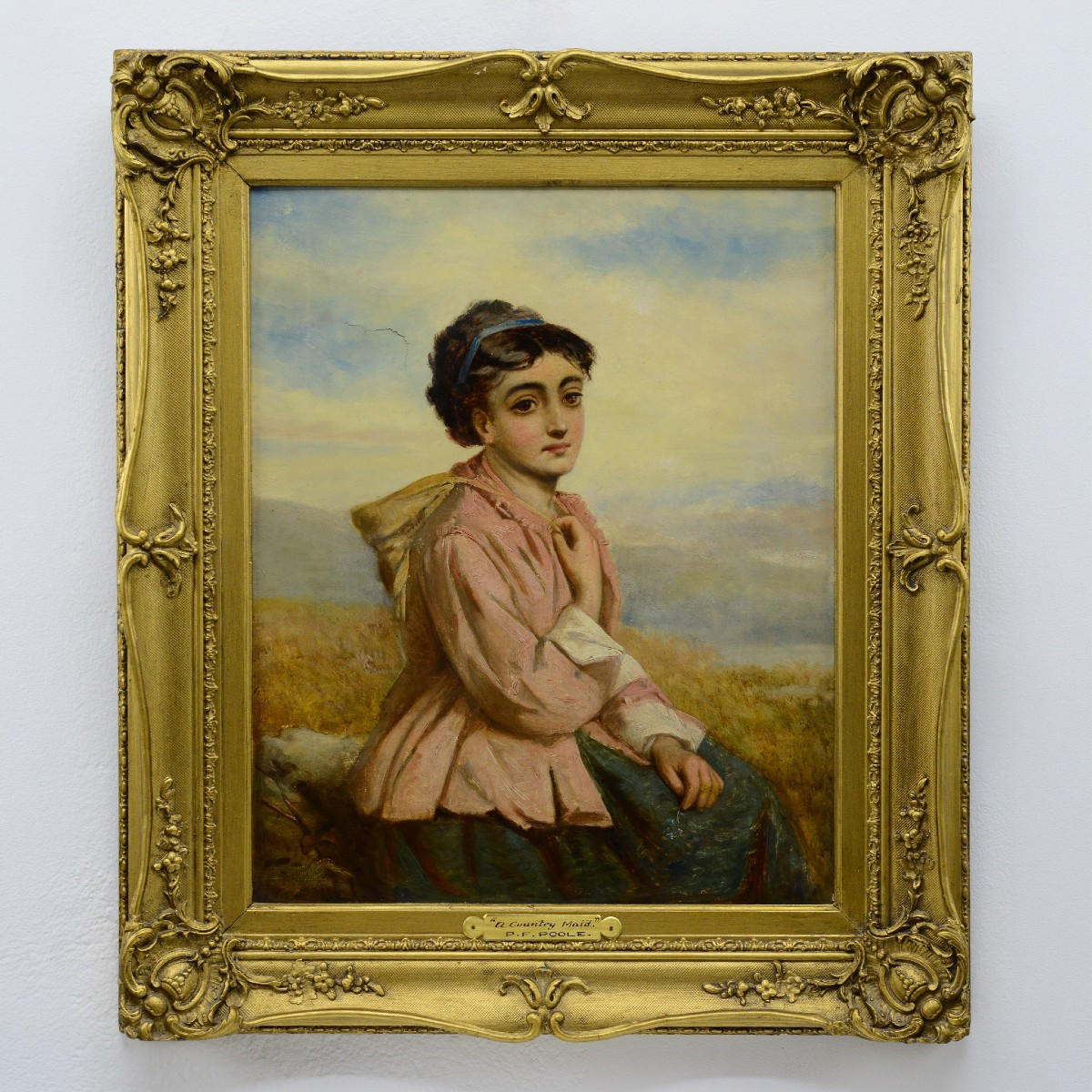 19th Century British Victorian Romantic Young Woman Portrait Oil Canvas Framed