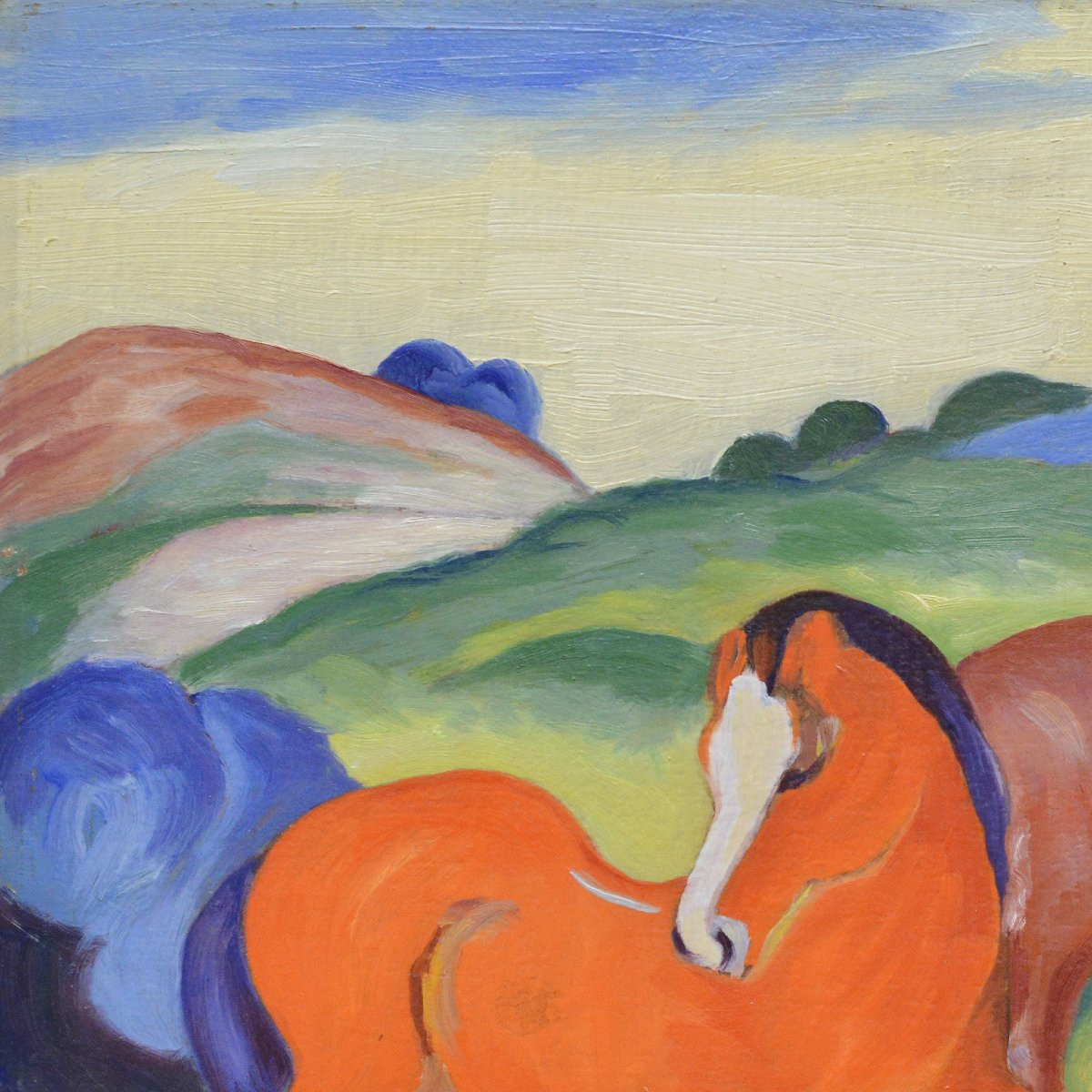 Milieu 20e Siecle D apres Franz Marc Expressionnisme Allemand Chevaux Rouges Huile Toile-photo-2