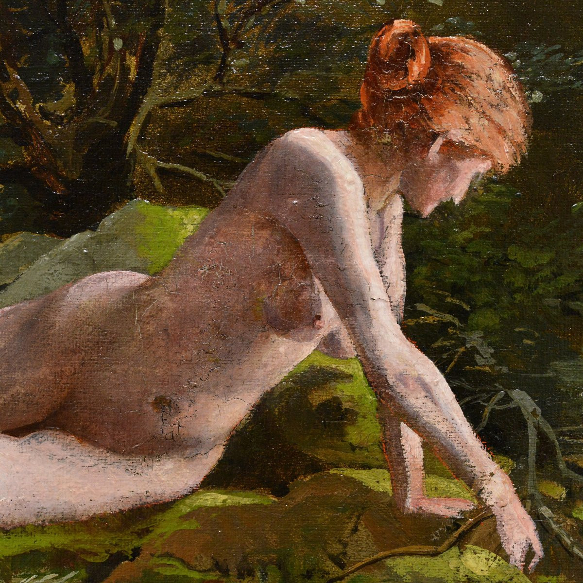 Fin 19e Siecle Romantisme Academique Europeen Baigneuse Nue Huile Toile Signee-photo-4