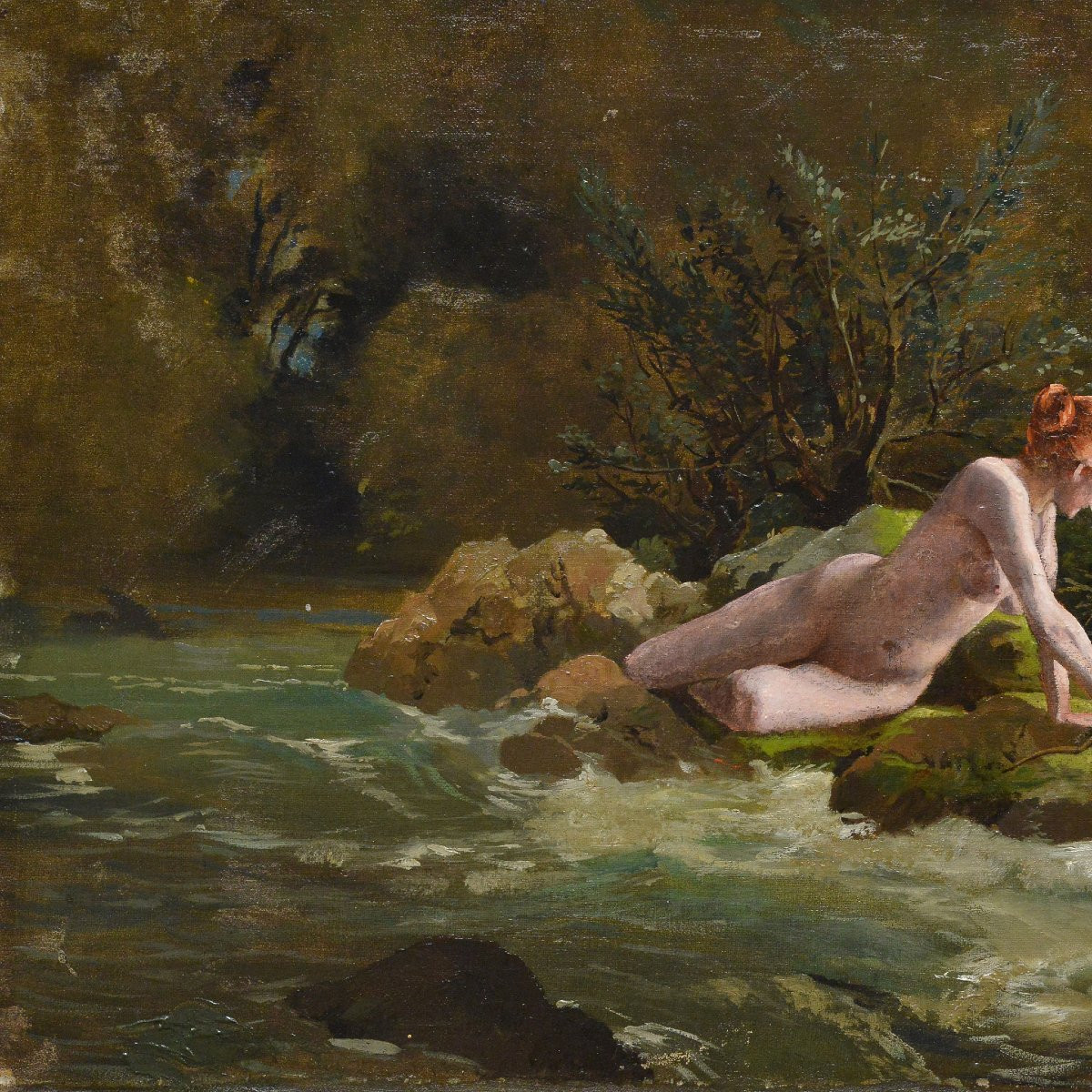 Fin 19e Siecle Romantisme Academique Europeen Baigneuse Nue Huile Toile Signee-photo-1