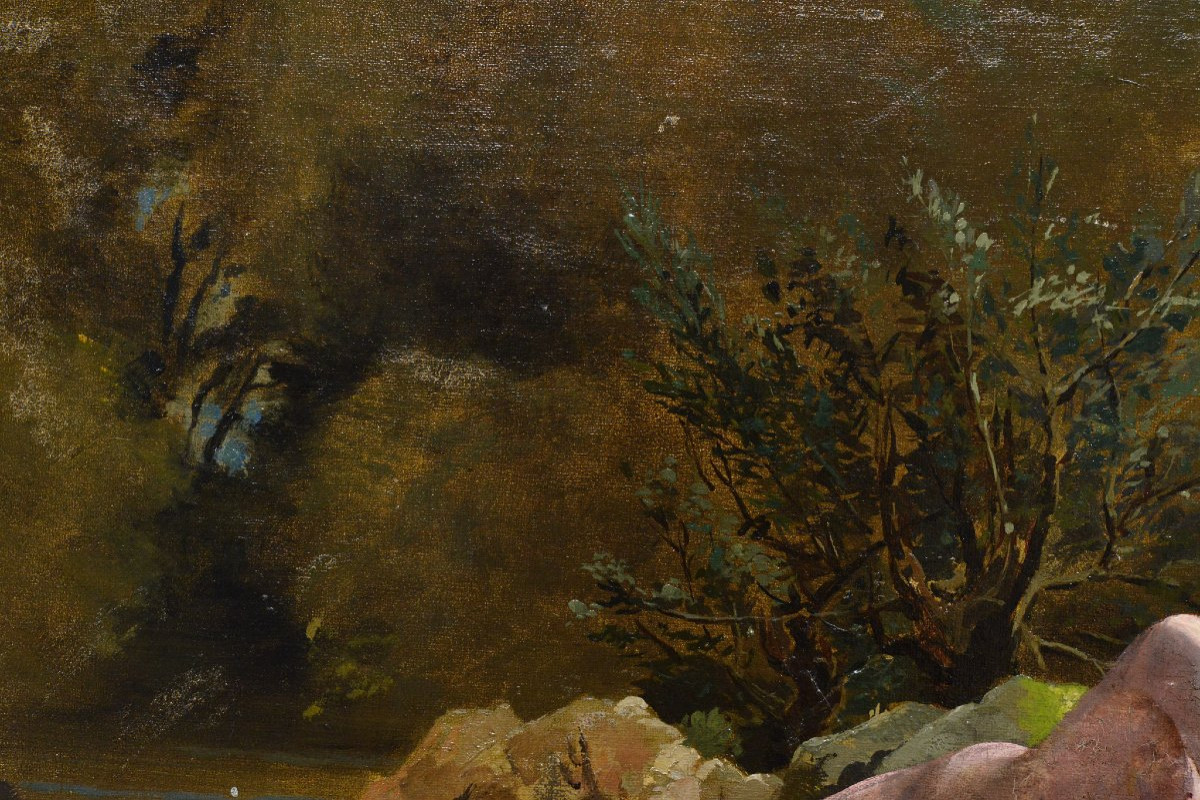 Fin 19e Siecle Romantisme Academique Europeen Baigneuse Nue Huile Toile Signee-photo-3