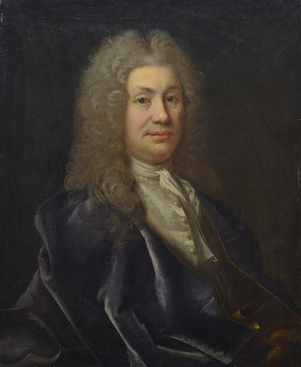 Early 18th Century European Baroque Portrait Of Noble Gentleman Oil Canvas-photo-2
