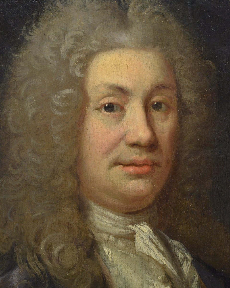 Early 18th Century European Baroque Portrait Of Noble Gentleman Oil Canvas-photo-4
