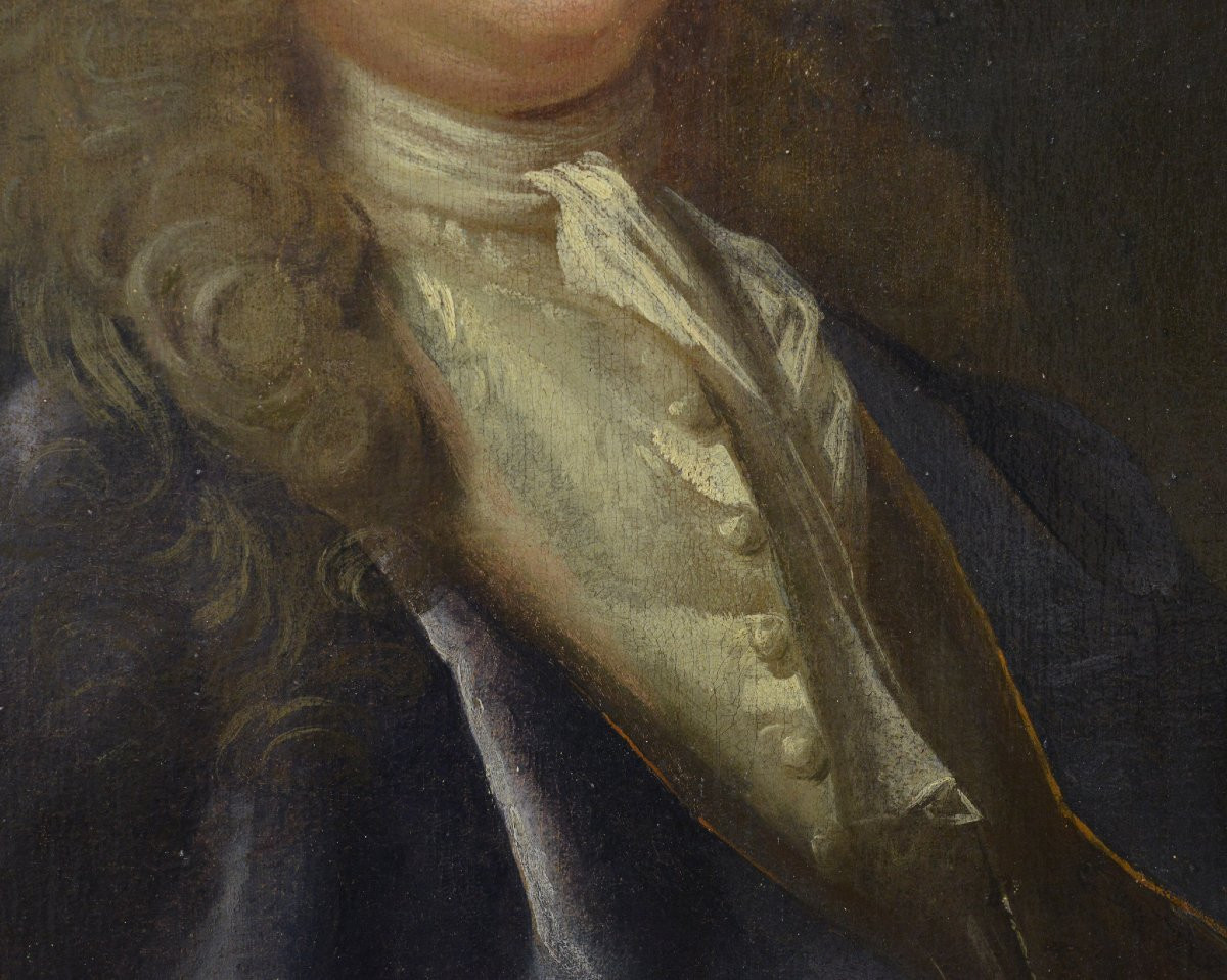 Early 18th Century European Baroque Portrait Of Noble Gentleman Oil Canvas-photo-1