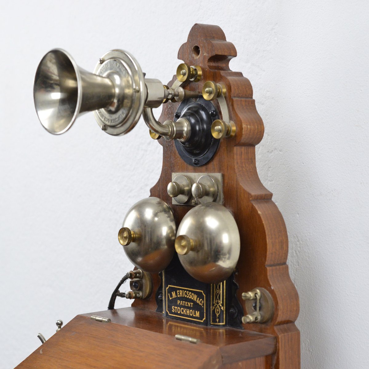 1918 Art Nouveau Swedish Wooden Wall Telephone Ericsson Model 305 Crank Magneto-photo-4