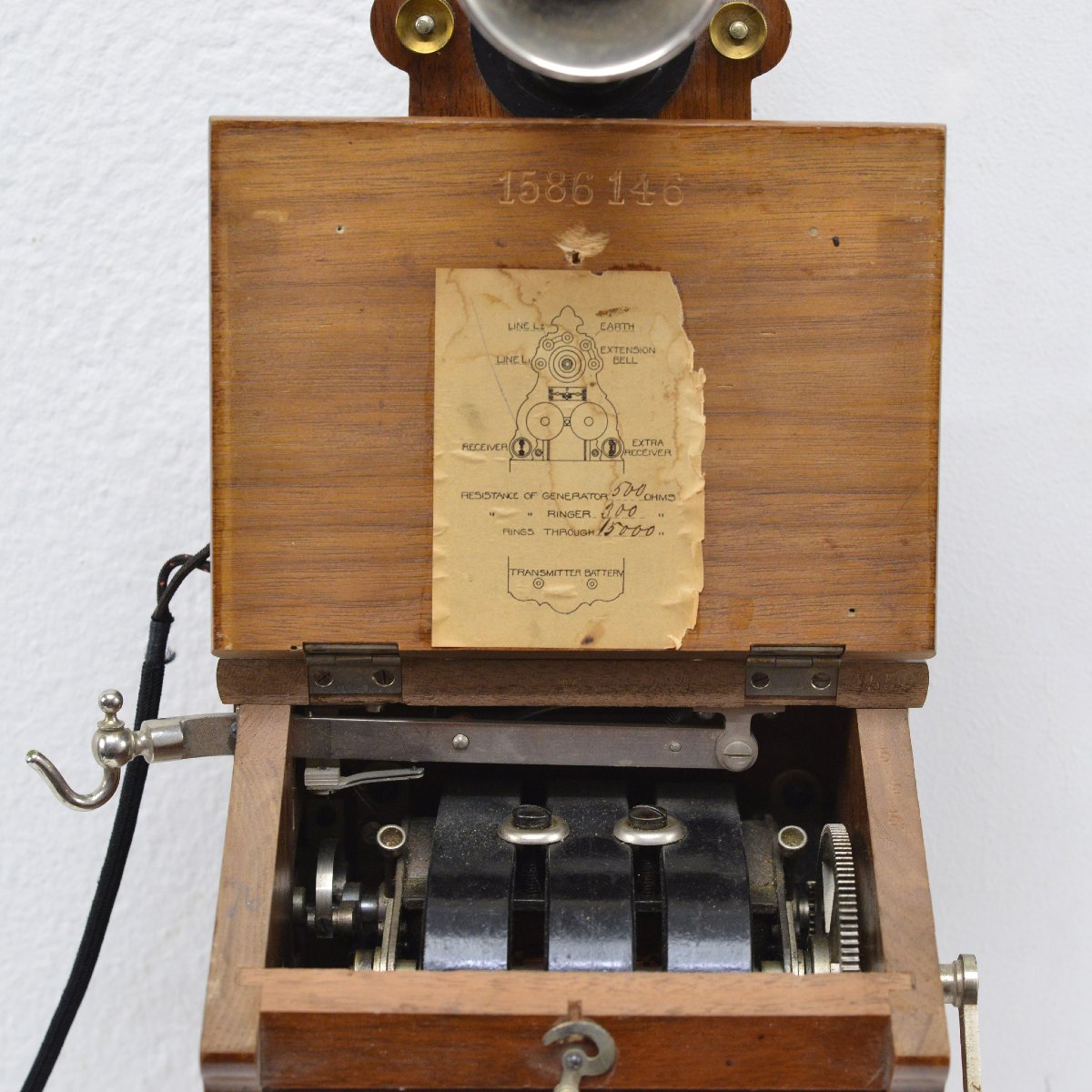 1918 Art Nouveau Swedish Wooden Wall Telephone Ericsson Model 305 Crank Magneto-photo-4