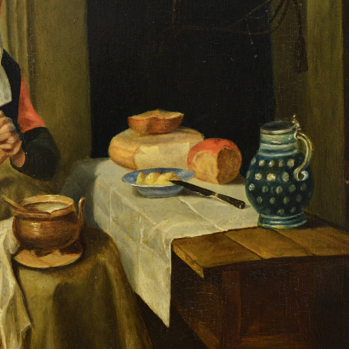 19e Siecle d apres van Brekelenkam Scene de Genre Hollandaise La Priere Huile Panneau-photo-1