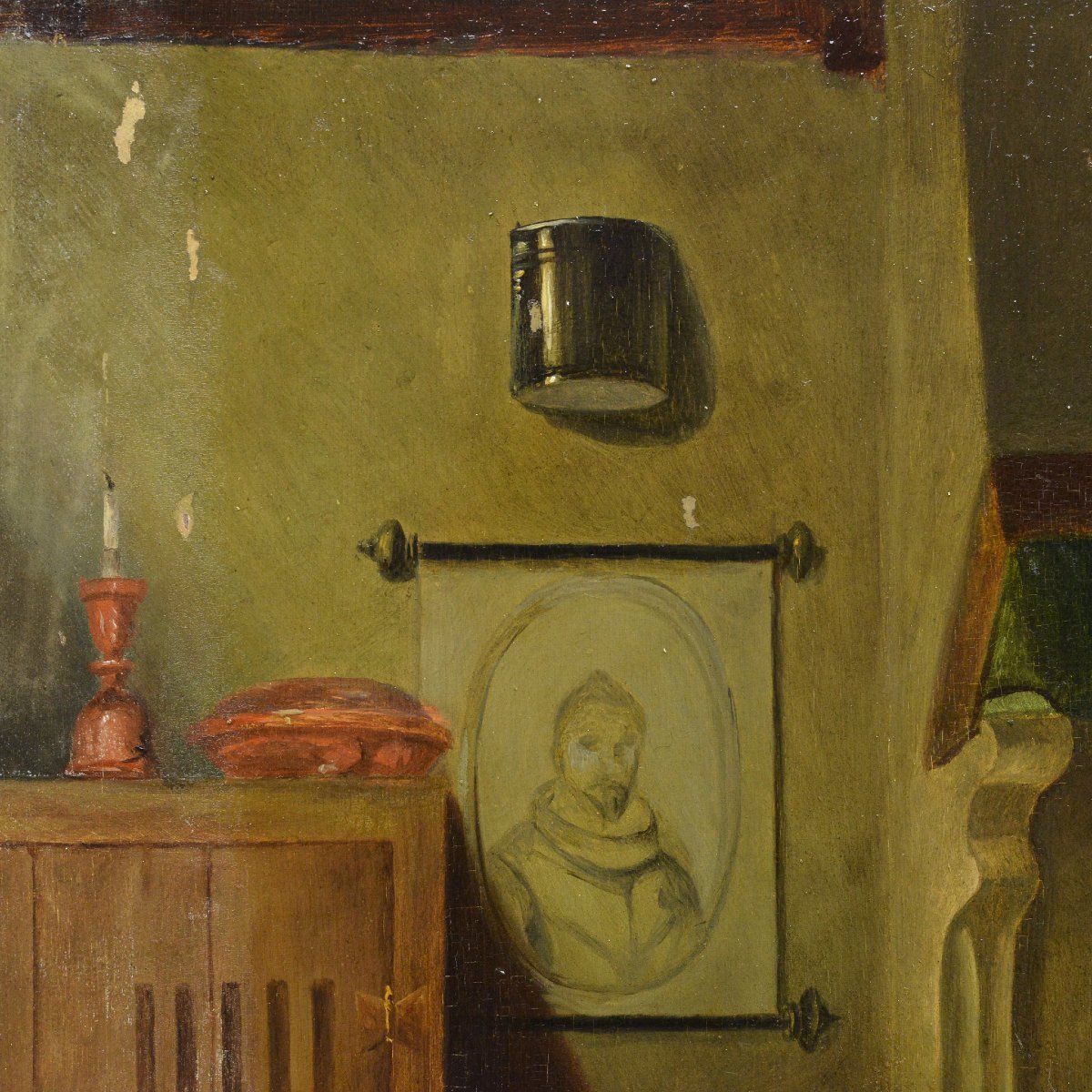 19e Siecle d apres van Brekelenkam Scene de Genre Hollandaise La Priere Huile Panneau-photo-5