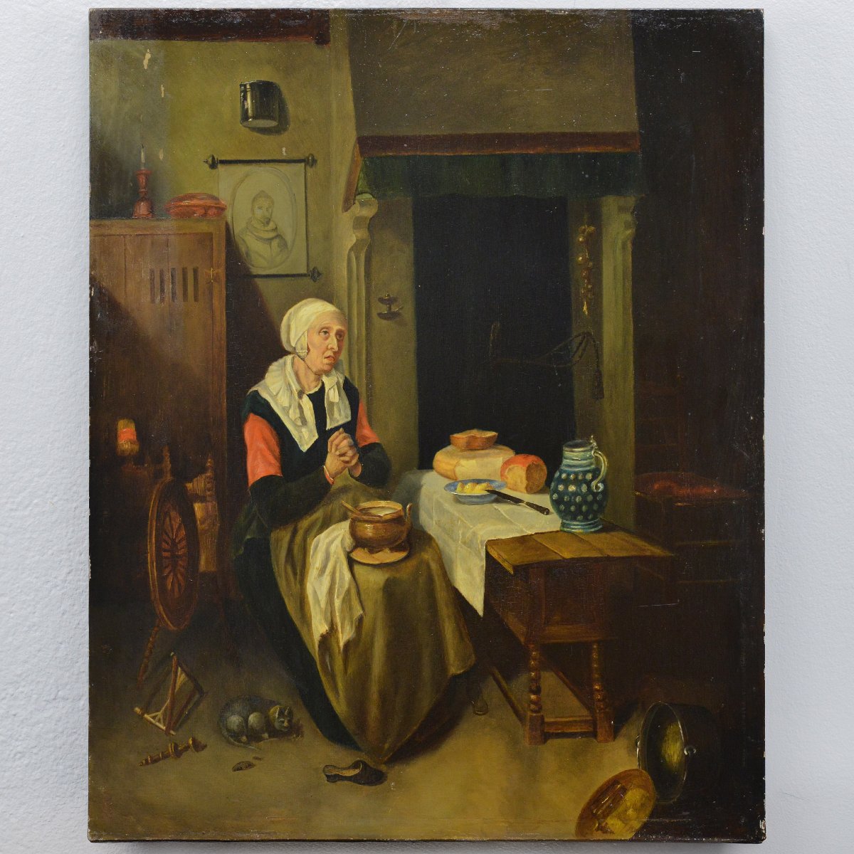19e Siecle d apres van Brekelenkam Scene de Genre Hollandaise La Priere Huile Panneau
