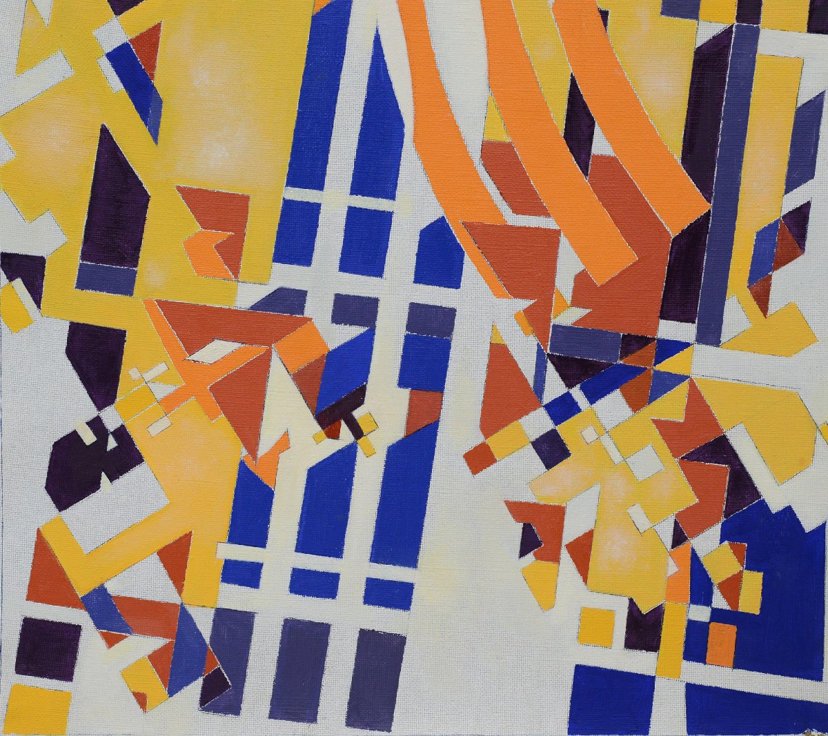 Composition Abstraite Geometrique Moderniste Vintage Milieu 20e Siecle Huile Toile-photo-3