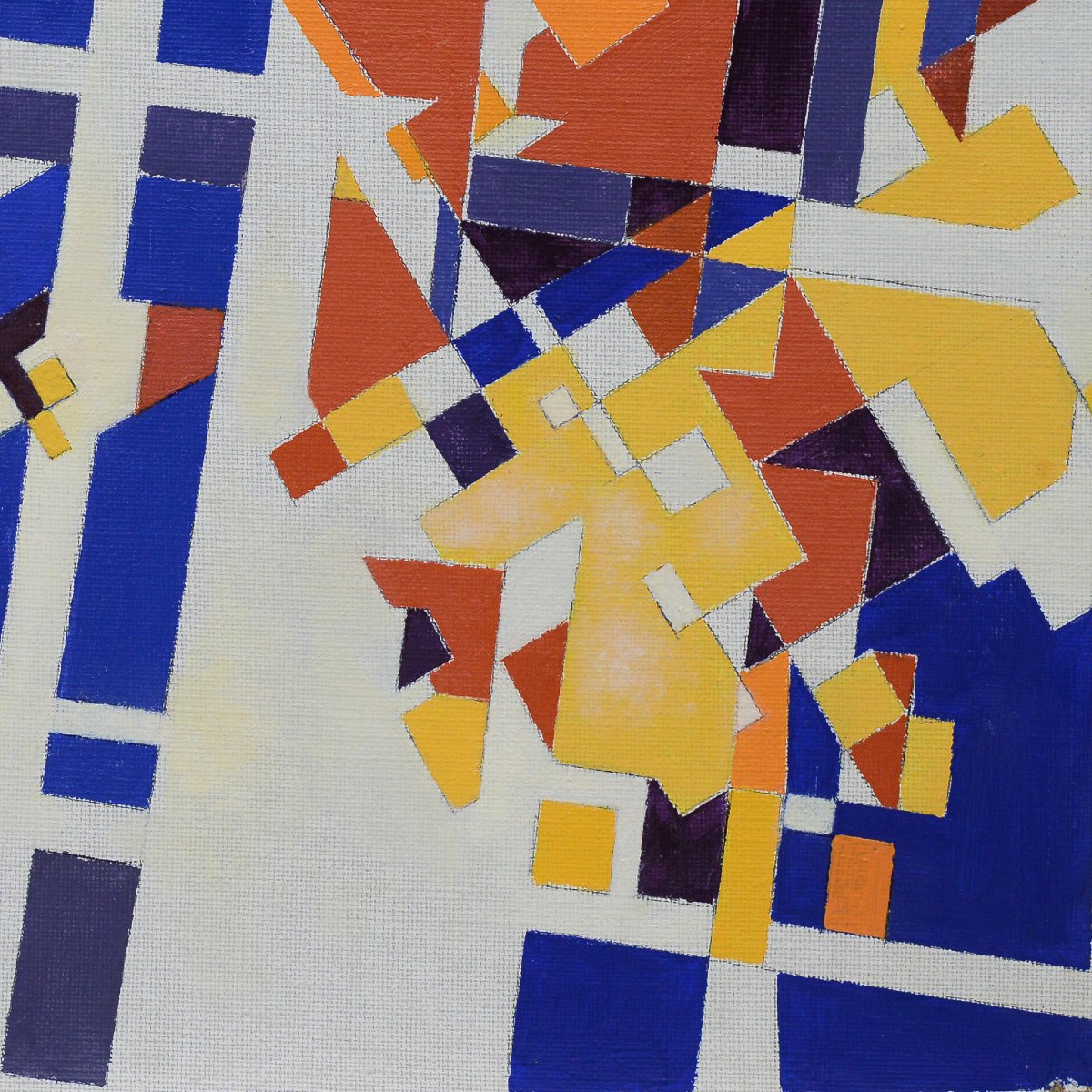 Composition Abstraite Geometrique Moderniste Vintage Milieu 20e Siecle Huile Toile-photo-4