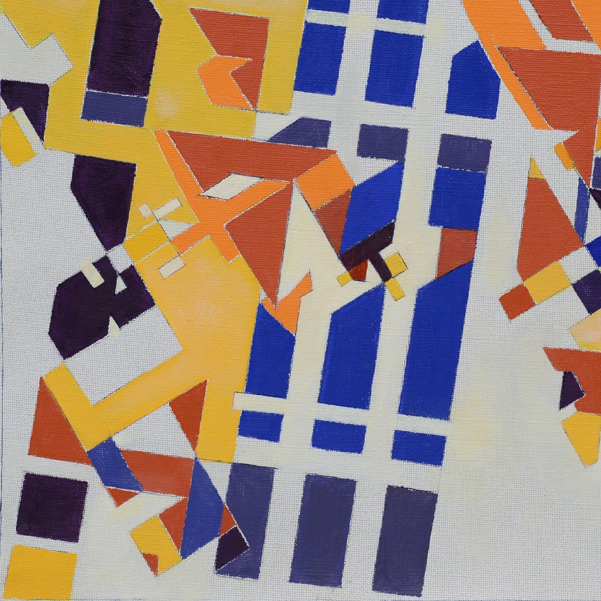 Composition Abstraite Geometrique Moderniste Vintage Milieu 20e Siecle Huile Toile-photo-1