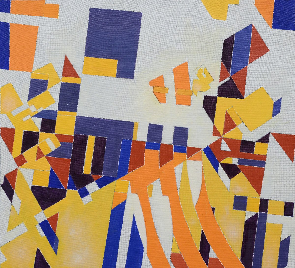 Composition Abstraite Geometrique Moderniste Vintage Milieu 20e Siecle Huile Toile-photo-2