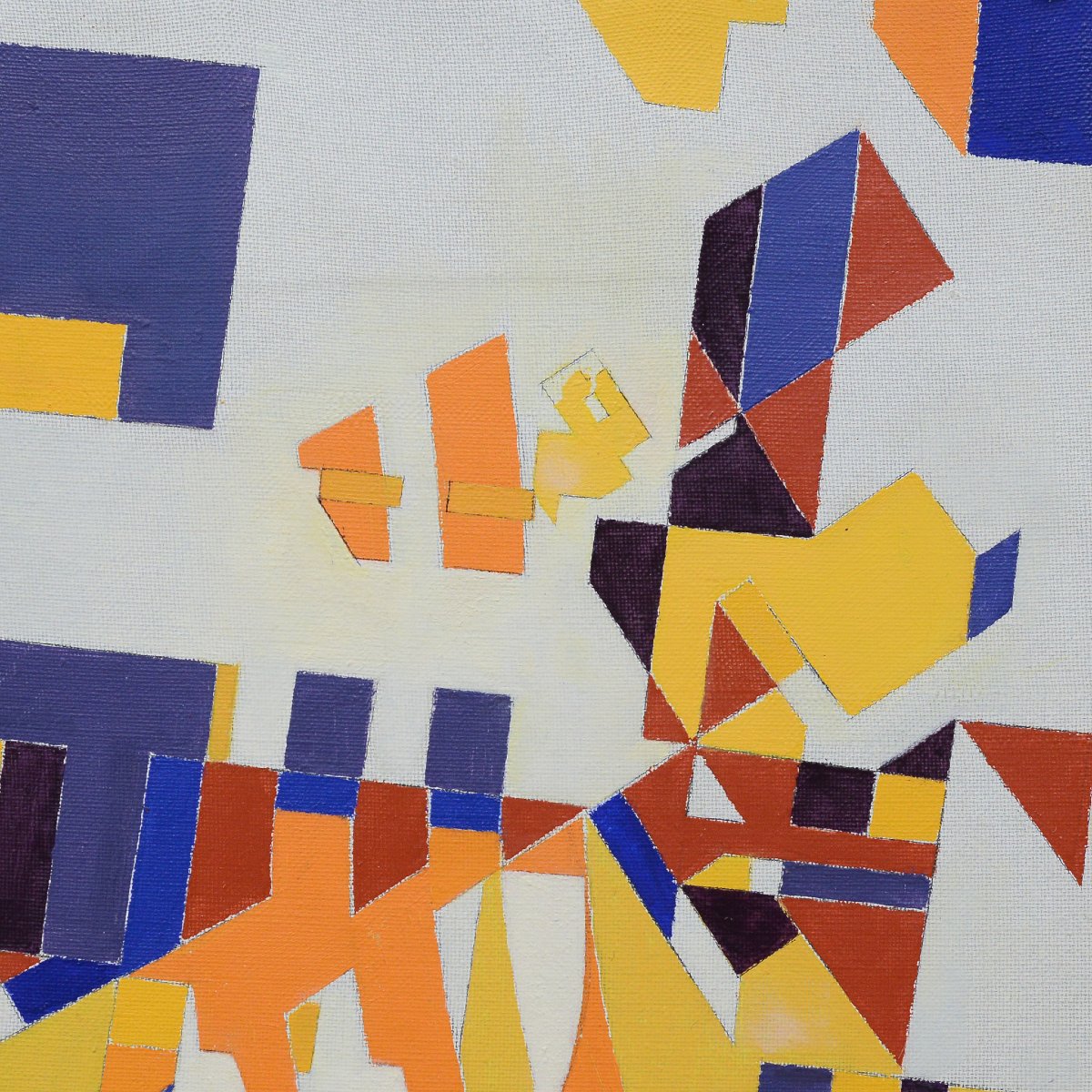 Composition Abstraite Geometrique Moderniste Vintage Milieu 20e Siecle Huile Toile-photo-3