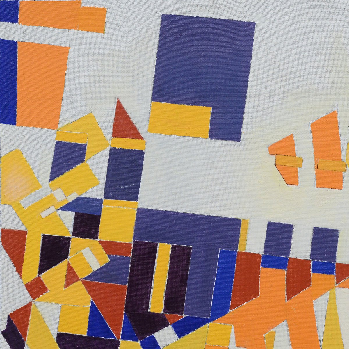 Composition Abstraite Geometrique Moderniste Vintage Milieu 20e Siecle Huile Toile-photo-4