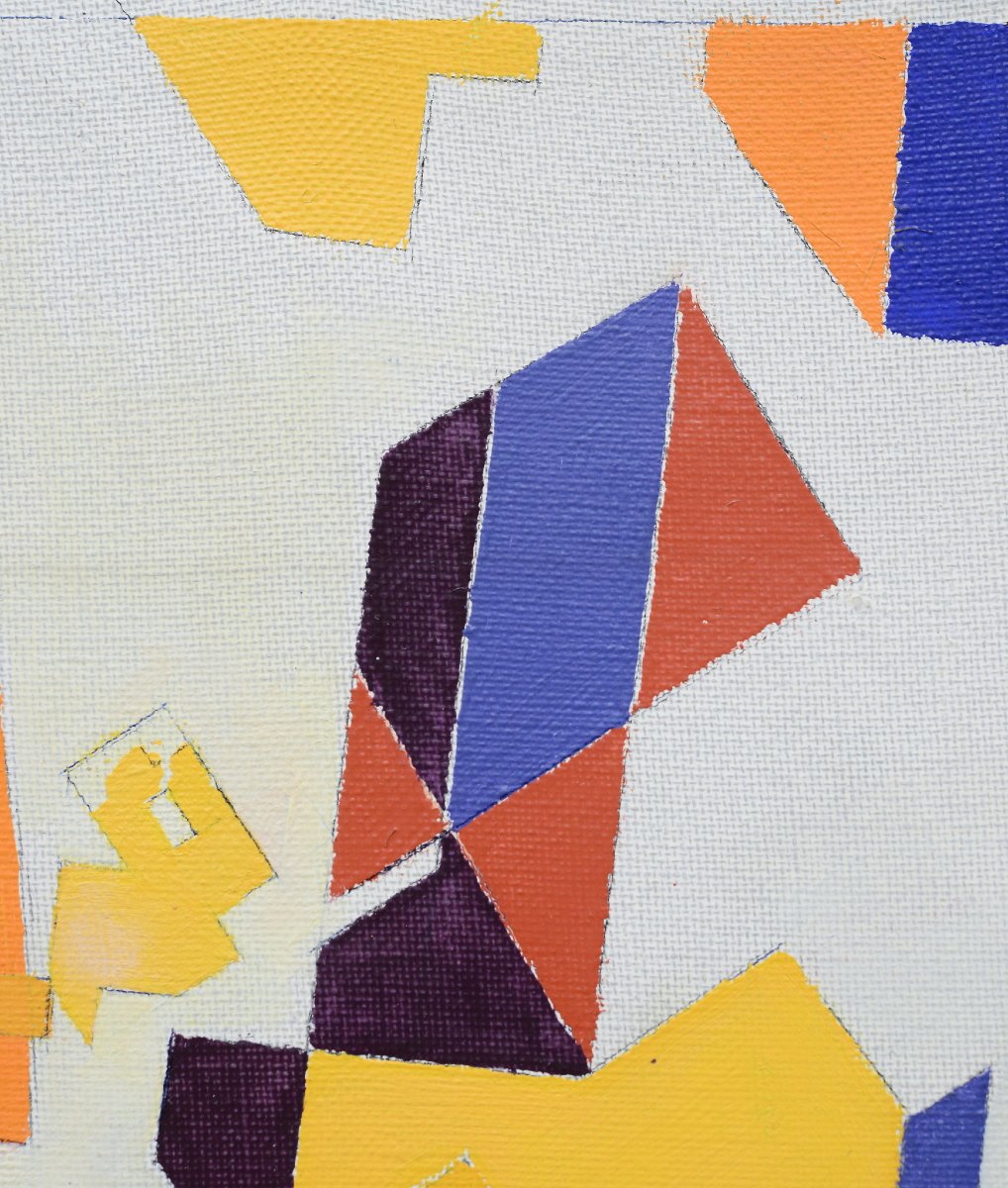 Composition Abstraite Geometrique Moderniste Vintage Milieu 20e Siecle Huile Toile-photo-5