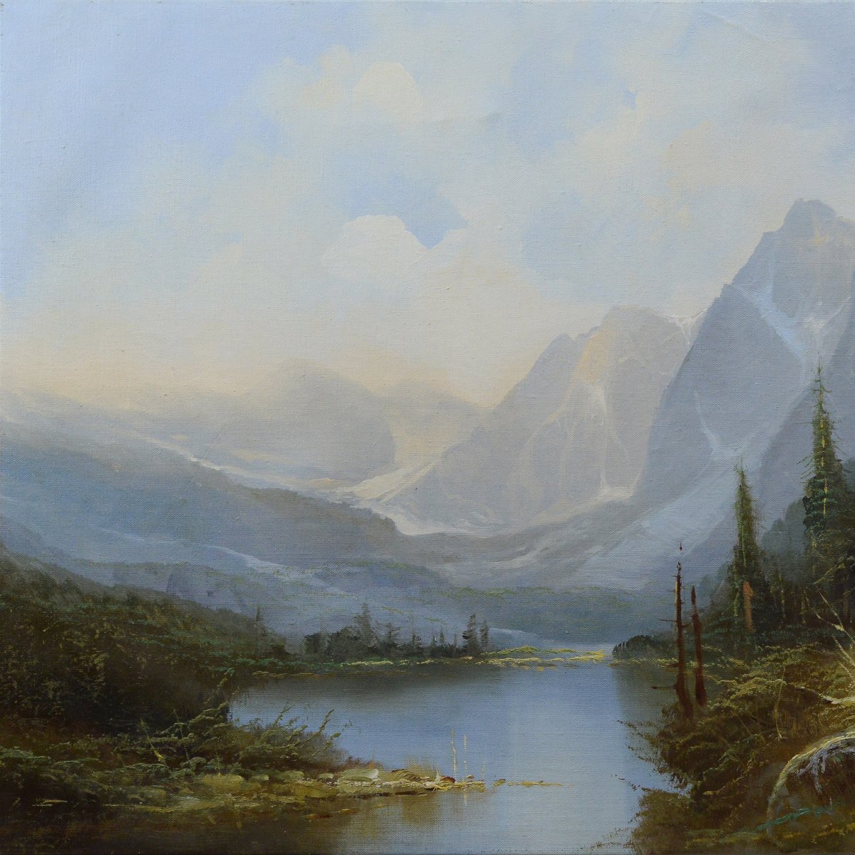 Large Mid 20th Century Austrian Panoramic Alpine Landscape Oil Painting J Kugler-photo-3