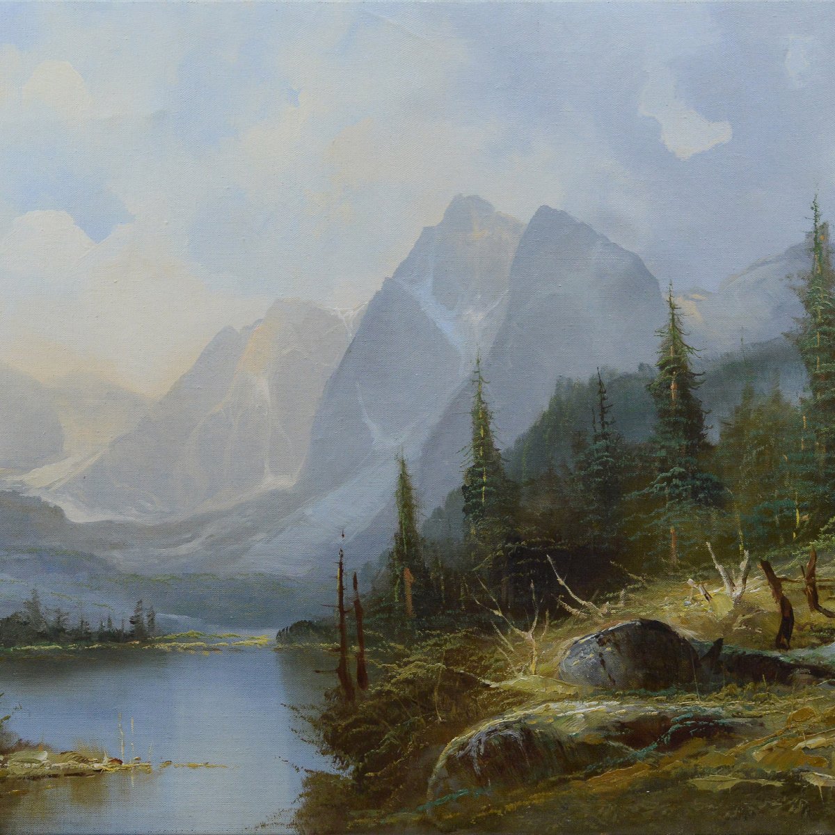Large Mid 20th Century Austrian Panoramic Alpine Landscape Oil Painting J Kugler-photo-4