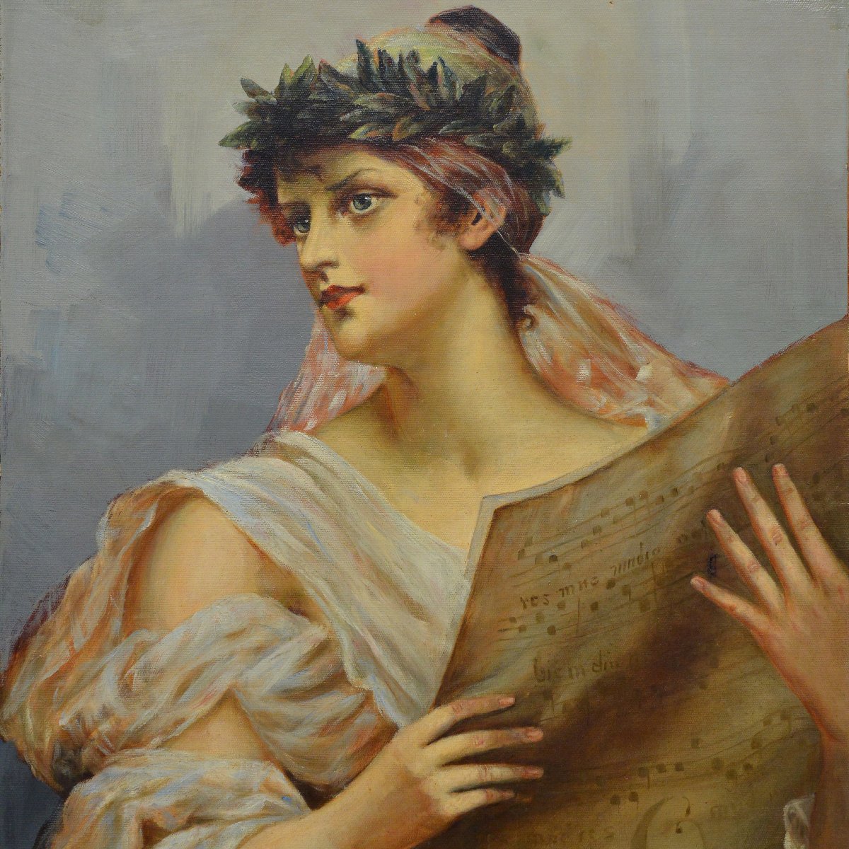 Late 19th Century European Romantic Allegorical Portrait Muse Oil Canvas Signed-photo-3