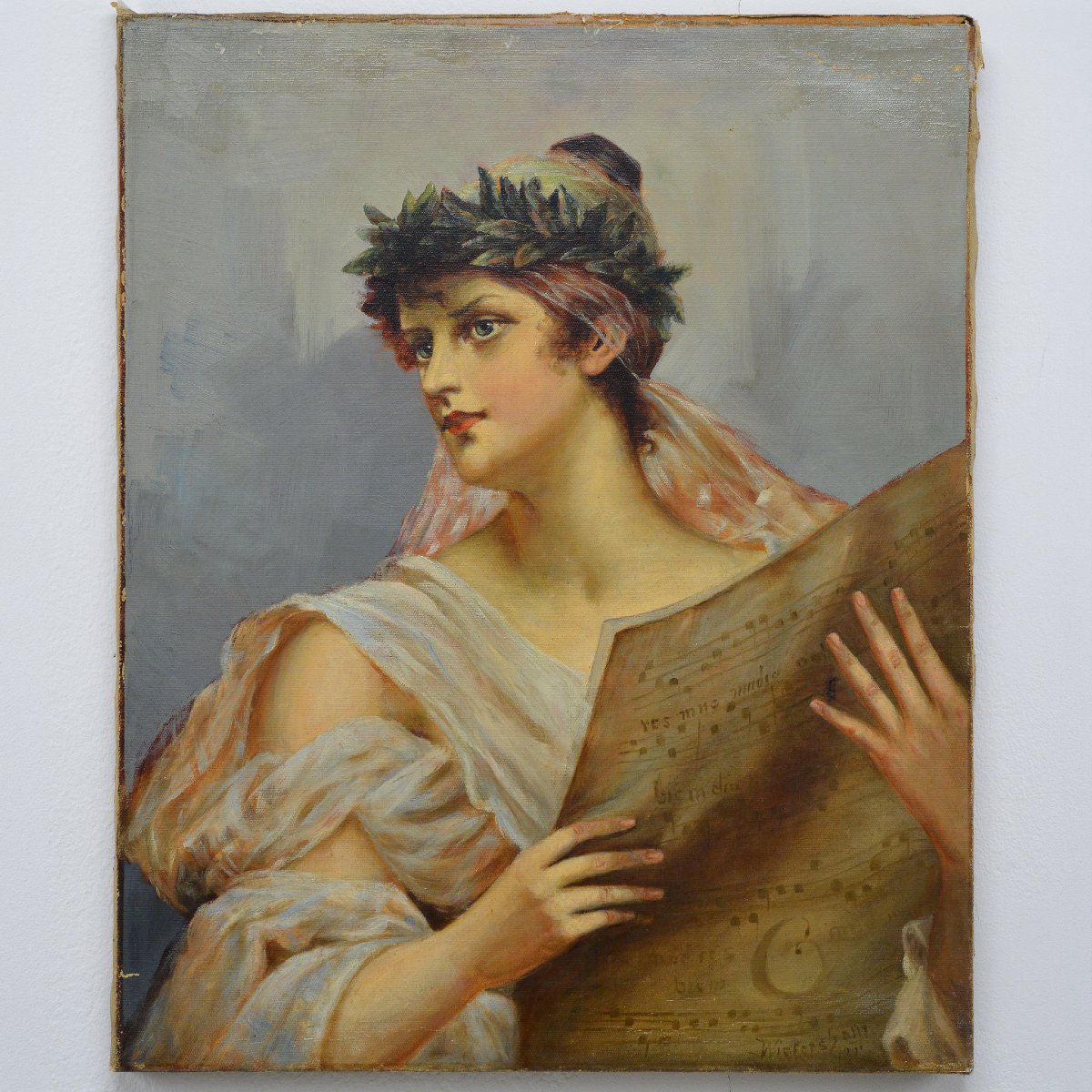 Late 19th Century European Romantic Allegorical Portrait Muse Oil Canvas Signed