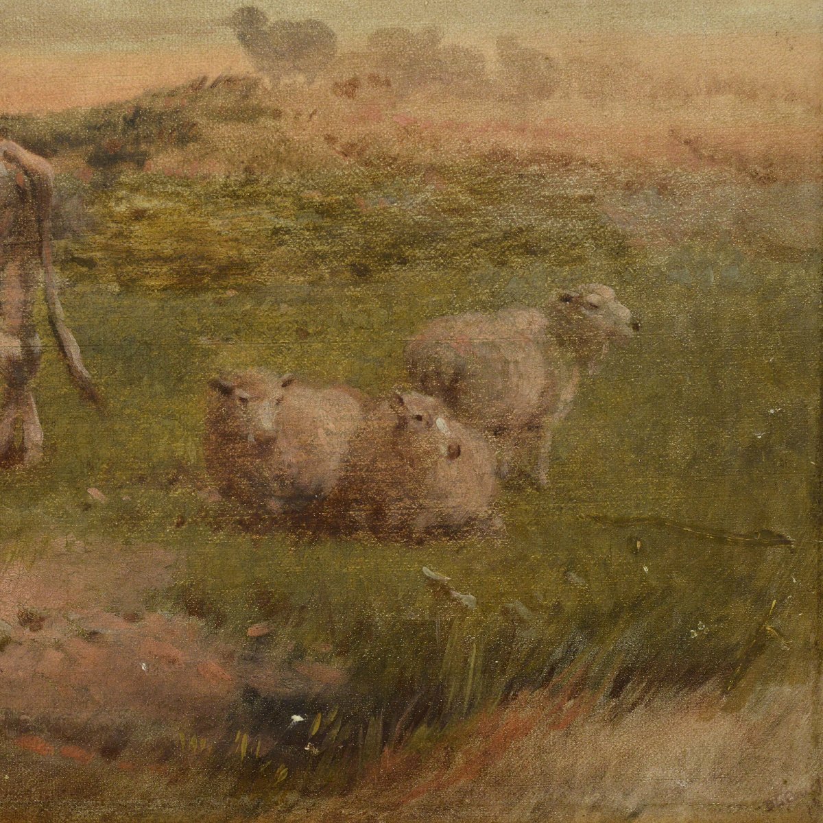 Paysage Pastoral Animalier Victorien 19e Siecle Vaches Moutons Huile Toile Signee-photo-4