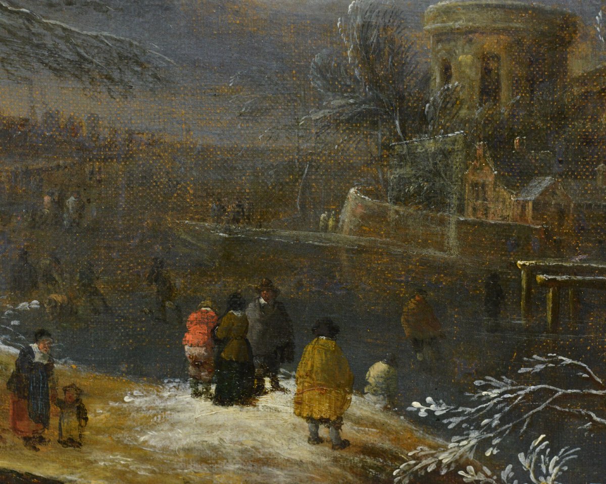 Peinture Huile XVIIe Baroque Capriccio Hiver Paysage Cercle Ruisdael Cadre-photo-1