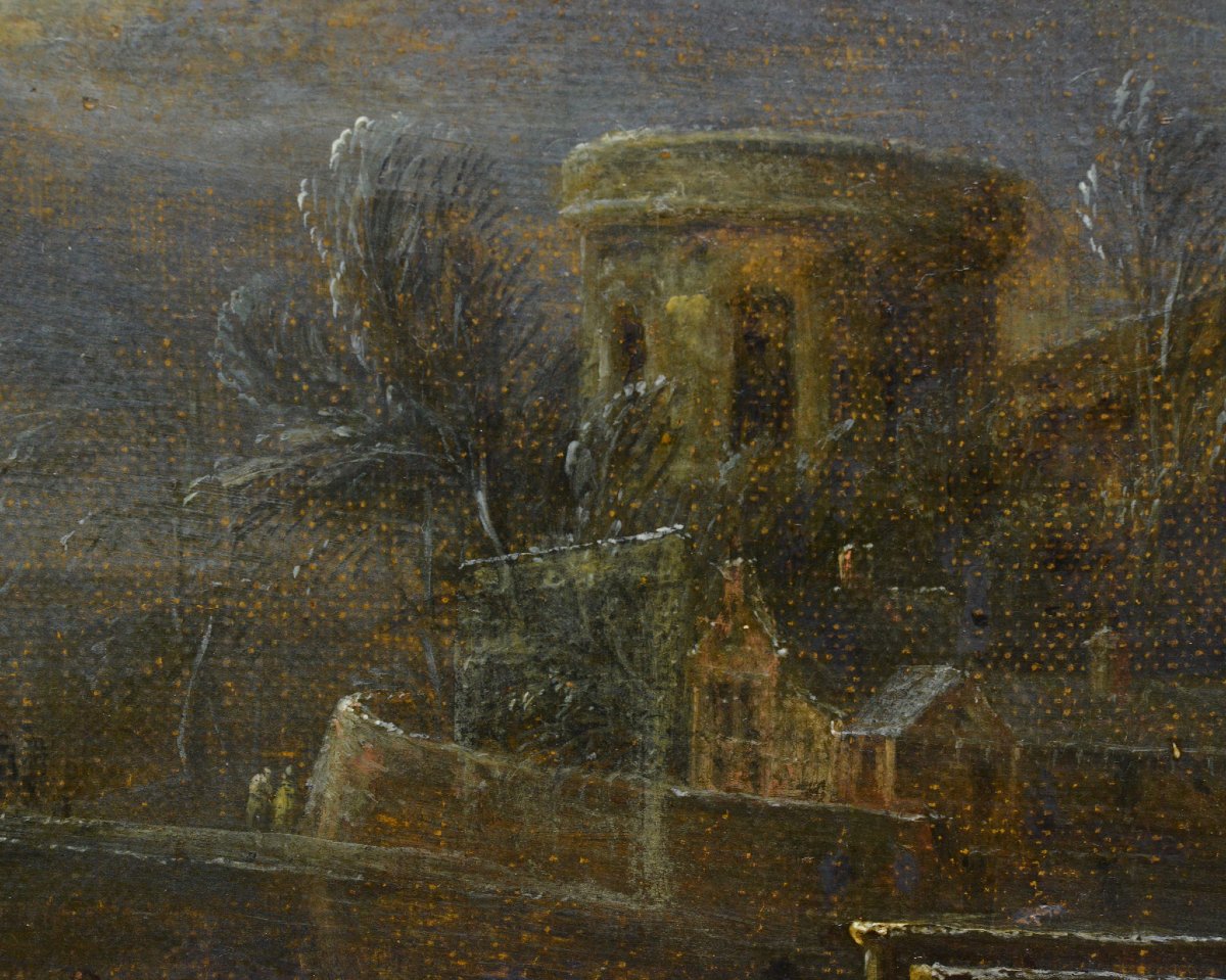 Peinture Huile XVIIe Baroque Capriccio Hiver Paysage Cercle Ruisdael Cadre-photo-3