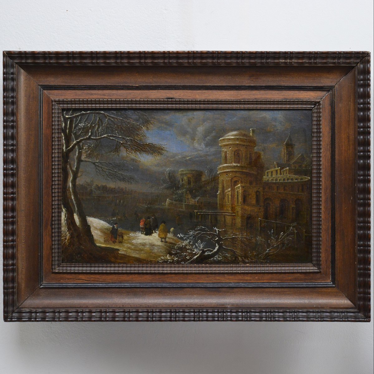Peinture Huile XVIIe Baroque Capriccio Hiver Paysage Cercle Ruisdael Cadre
