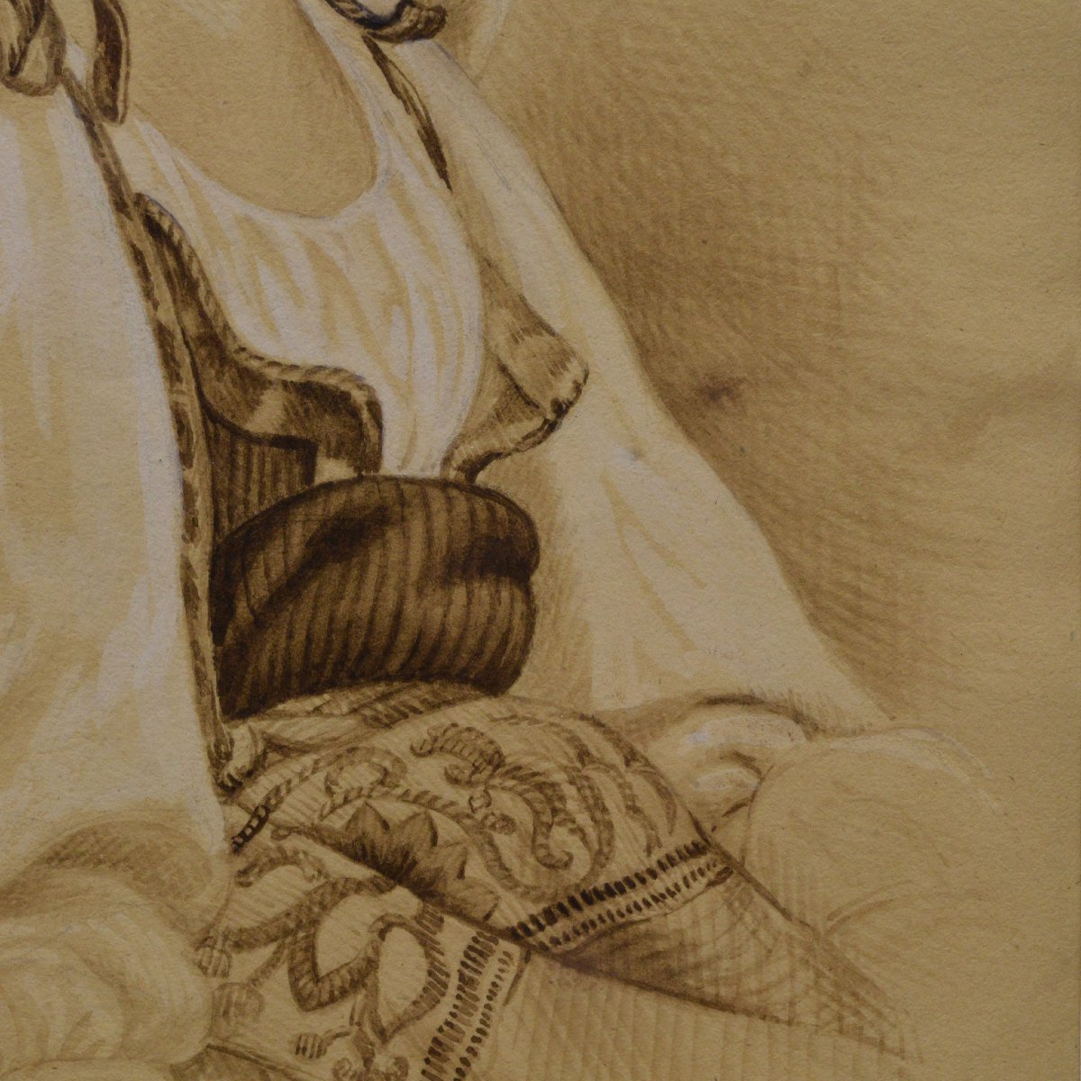 Portrait Romantique Jeune Femme 19e Siecle Costume Traditionnel Techniques Mixtes Encadre-photo-3