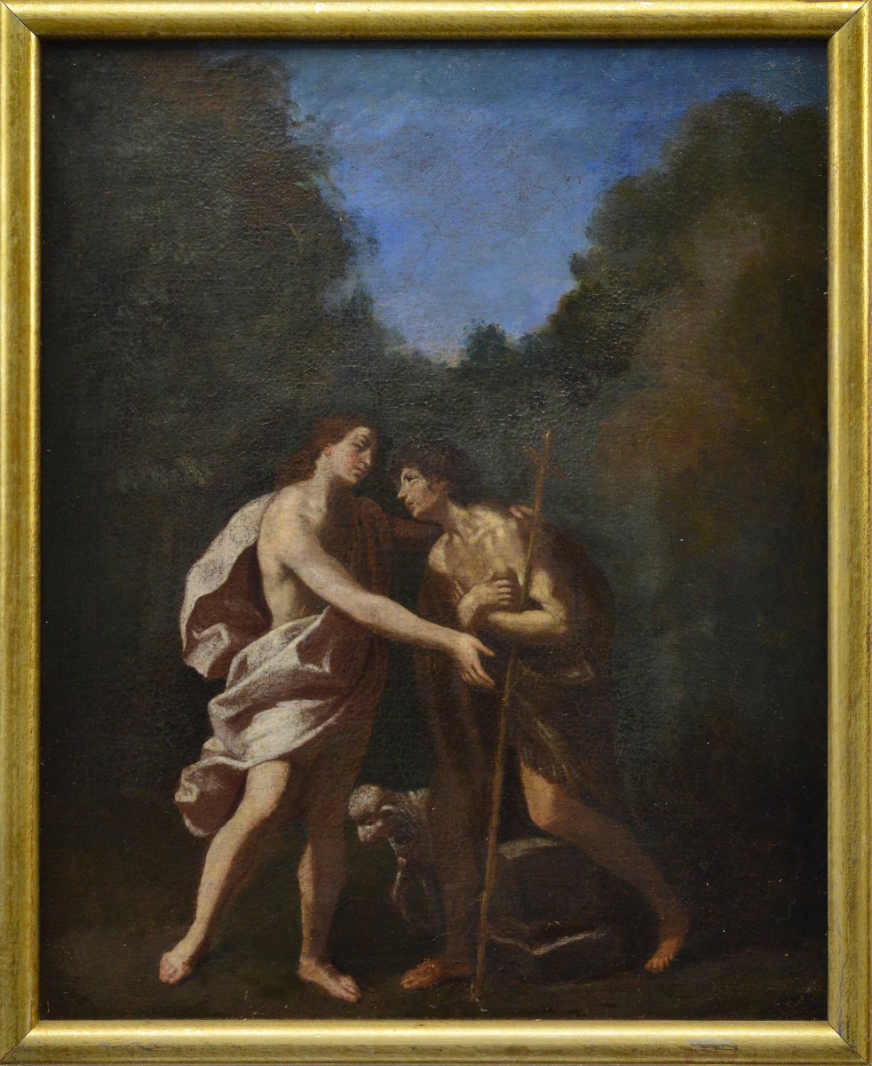 Peinture Huile Baroque Ecole Italienne 17e Siecle Christ Jean Baptiste Encadree-photo-2