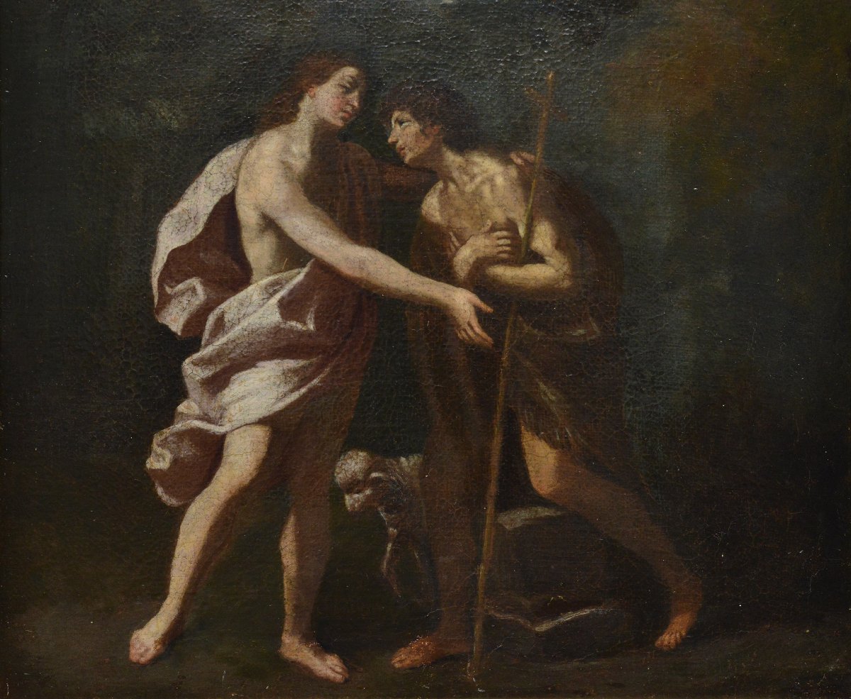 Peinture Huile Baroque Ecole Italienne 17e Siecle Christ Jean Baptiste Encadree-photo-3