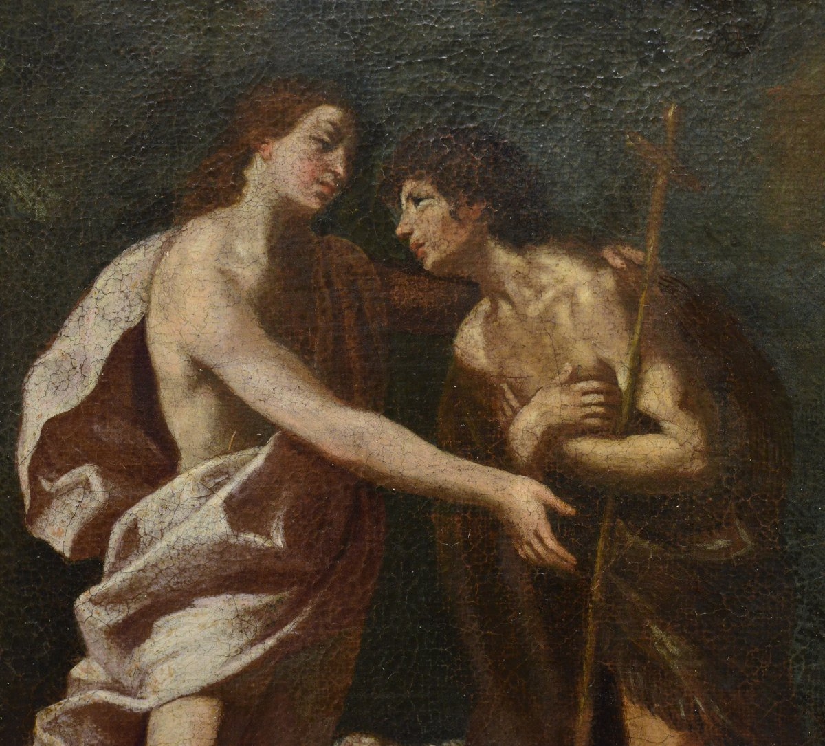 Peinture Huile Baroque Ecole Italienne 17e Siecle Christ Jean Baptiste Encadree-photo-4