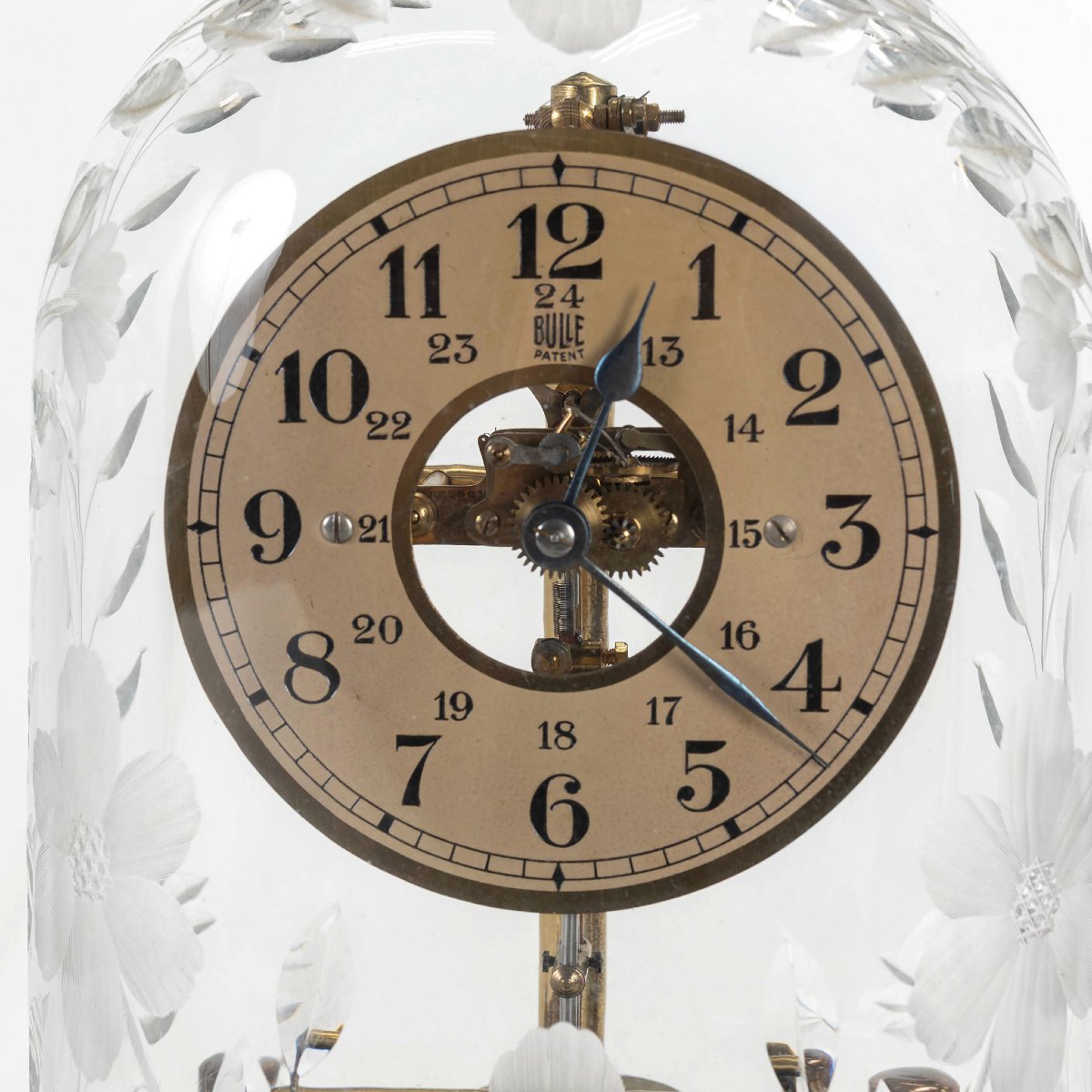 1930s Art Deco French Bulle Electromagnetic Clock Swedish Cut Crystal Glass Dome-photo-2