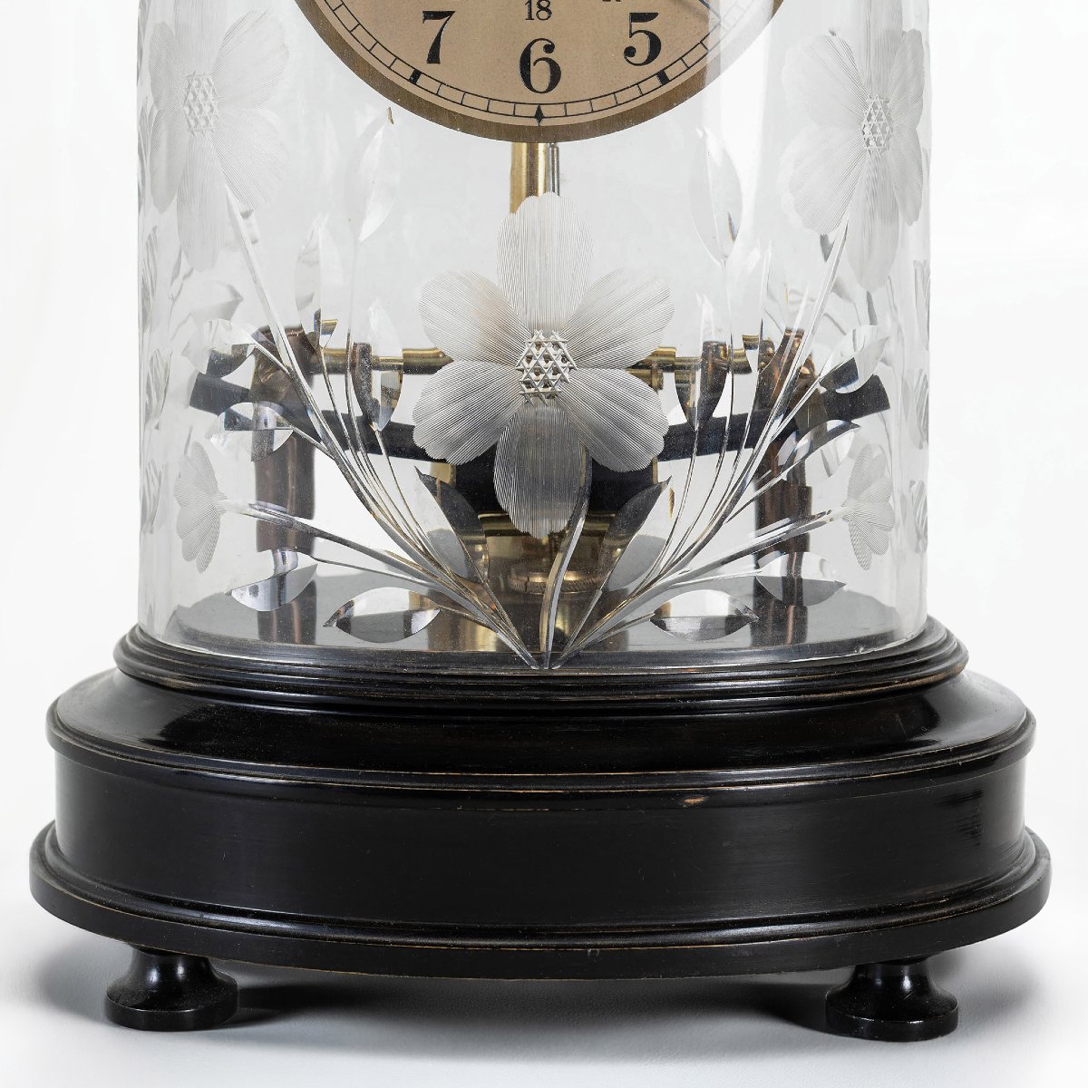 1930s Art Deco French Bulle Electromagnetic Clock Swedish Cut Crystal Glass Dome-photo-3
